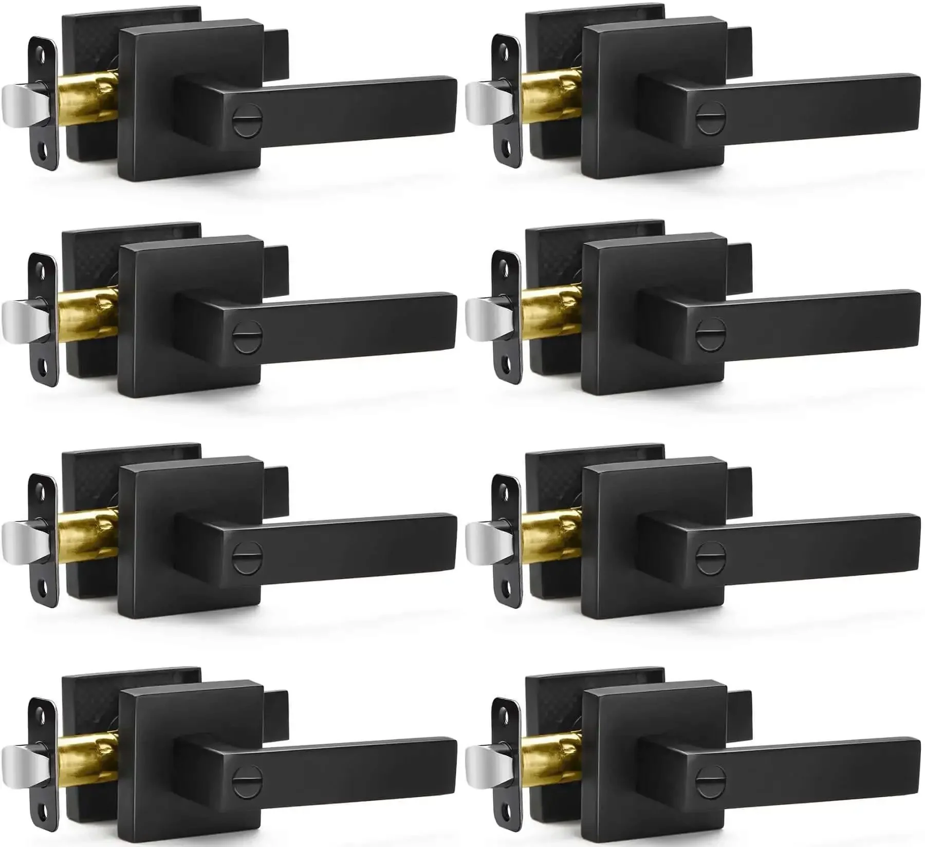 8 Pack Matte Black Privacy Door Levers Set With Keyless Interior Knobs Square Flat Handles For Bedroom And Bathroom Heavy Duty Door Locks Reversible Design Modern Minimalist Hardware