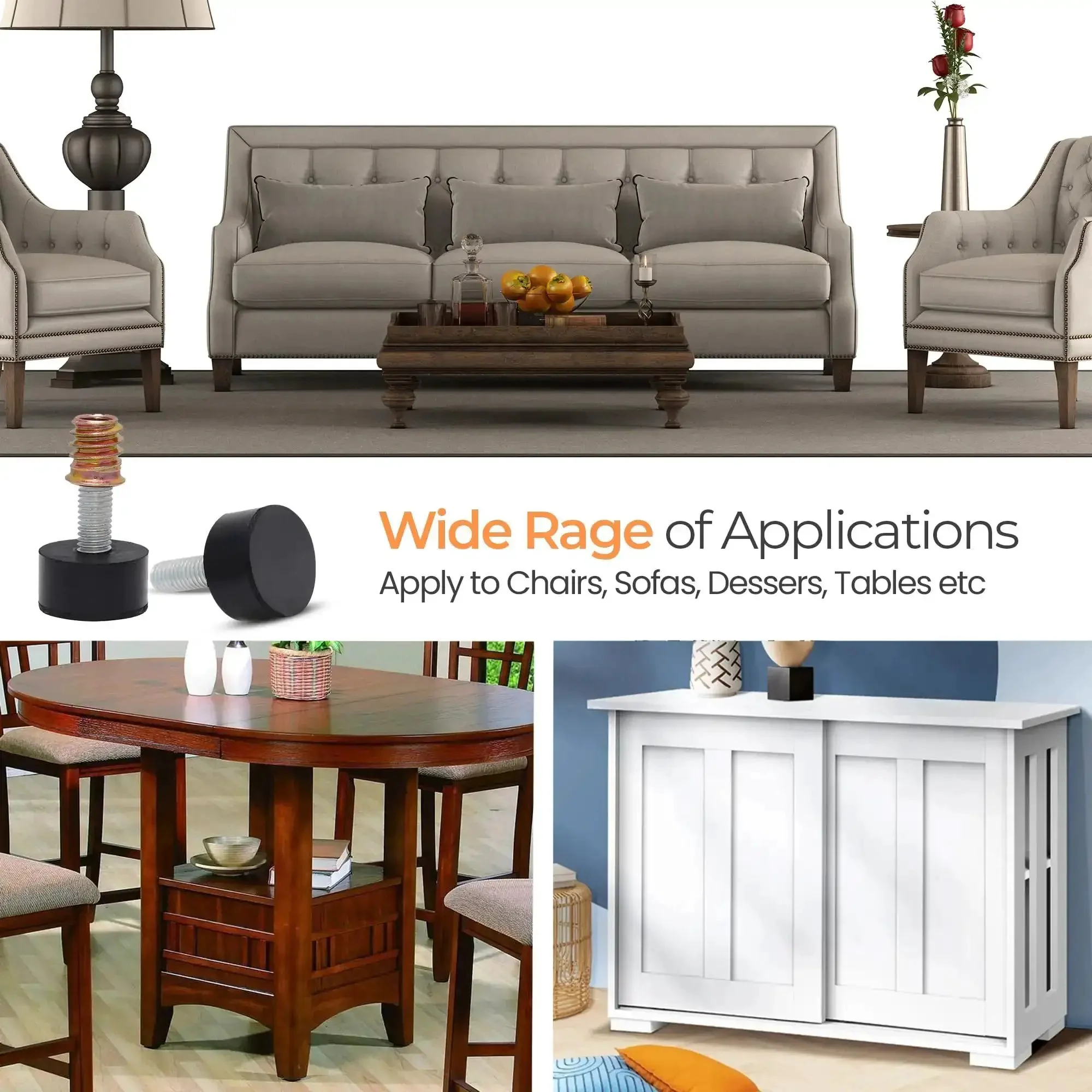 8 Pack Rubber Adjustable Furniture Leveler Feet For Tables And Chairs, Threaded M8 Leveling Screws For Smooth Glide On Furniture Legs, Easy Screw On Levelers For Home Or Office Tables And Desks - Image 4