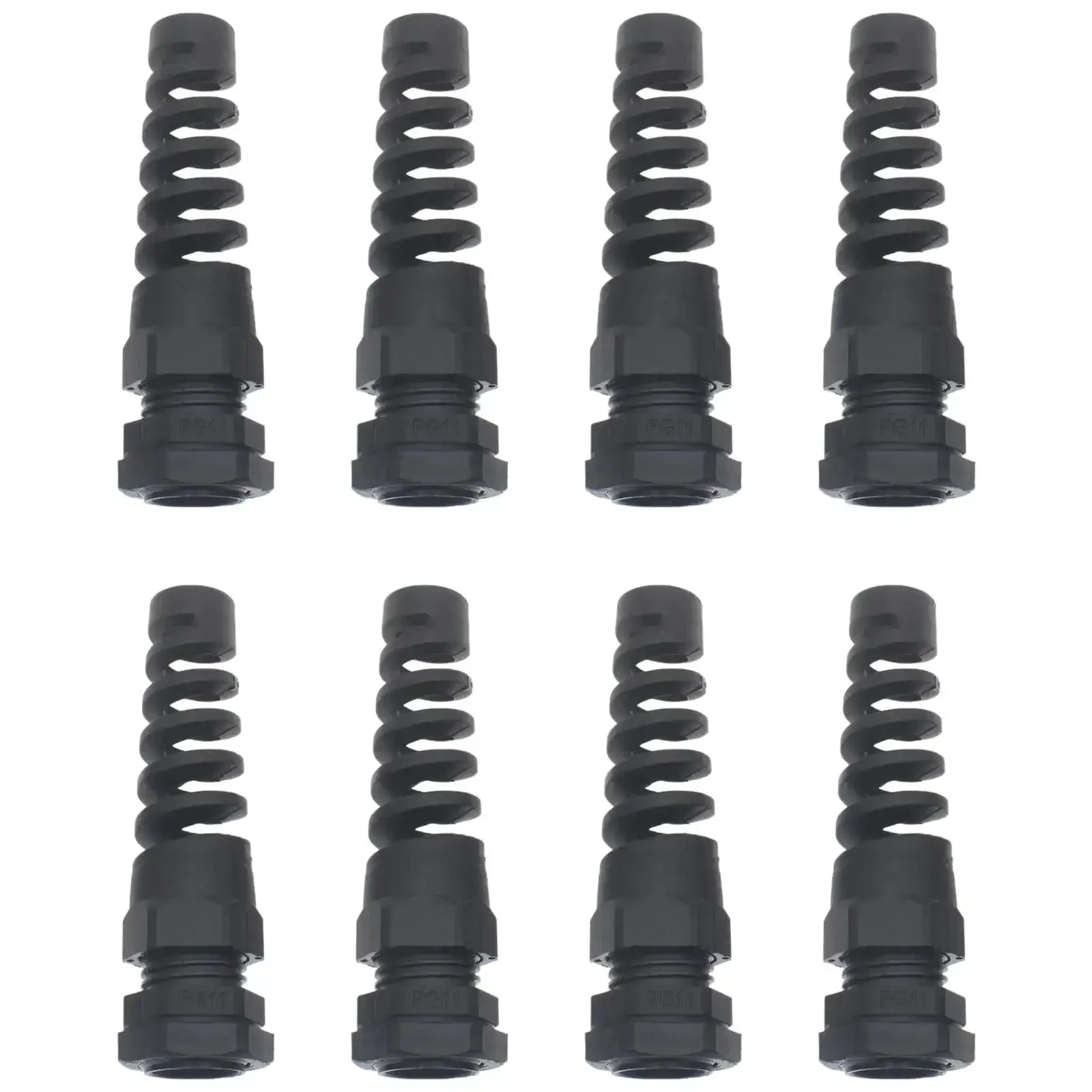 8 Pack Waterproof Nylon Cable Glands With PG11 Thread For 5mm To 10mm Wires Black Spiral Strain Relief Connectors Perfect For DIY And Professional Electrical Installations