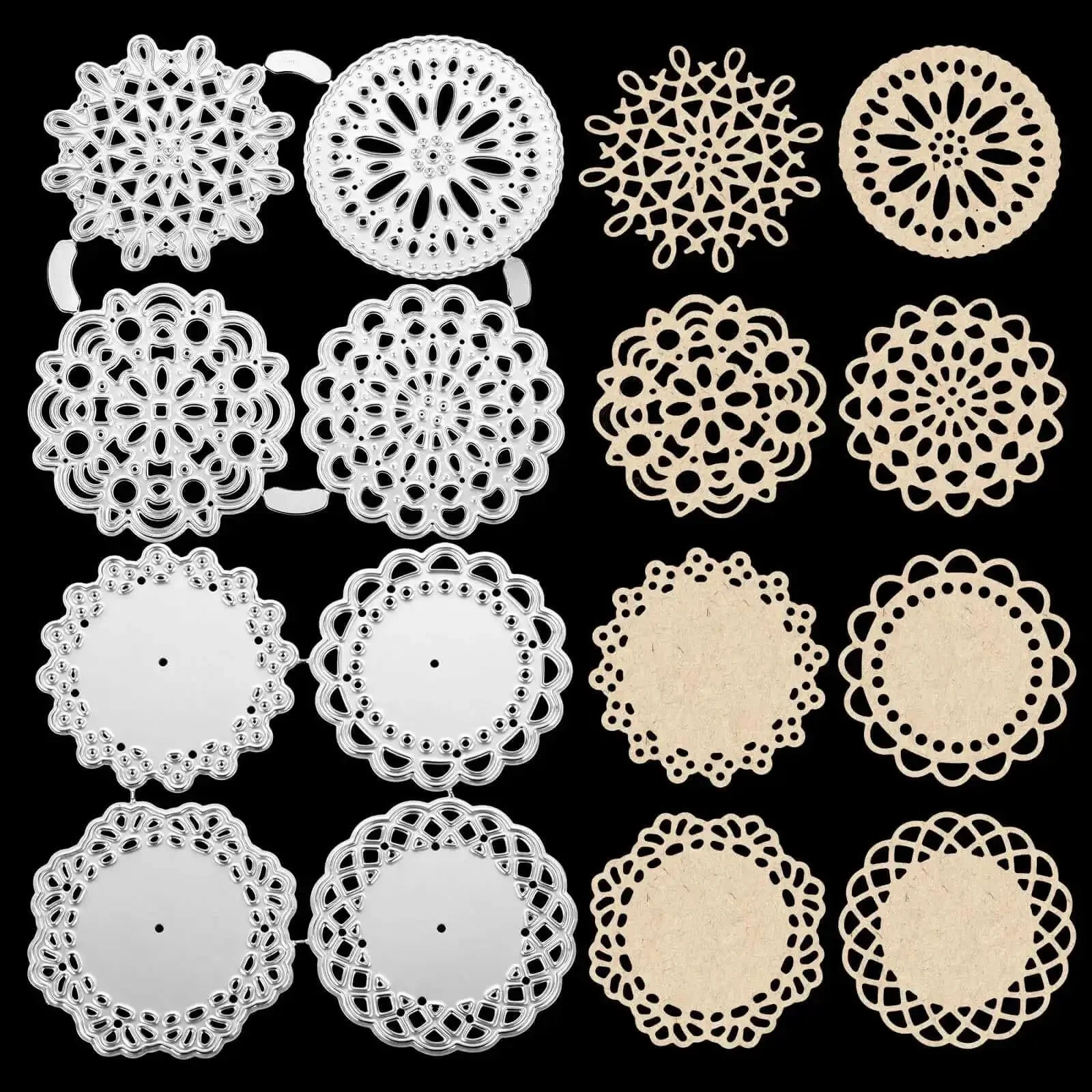 8 Pattern Round Lace Border Die Set For Card Making And Paper Crafting With Dope Floral Motifs Includes Cut Stencils And Decorative Embossing Dies In Silver Finish For Scrapbooking Greeting Cards And DIY Stationery