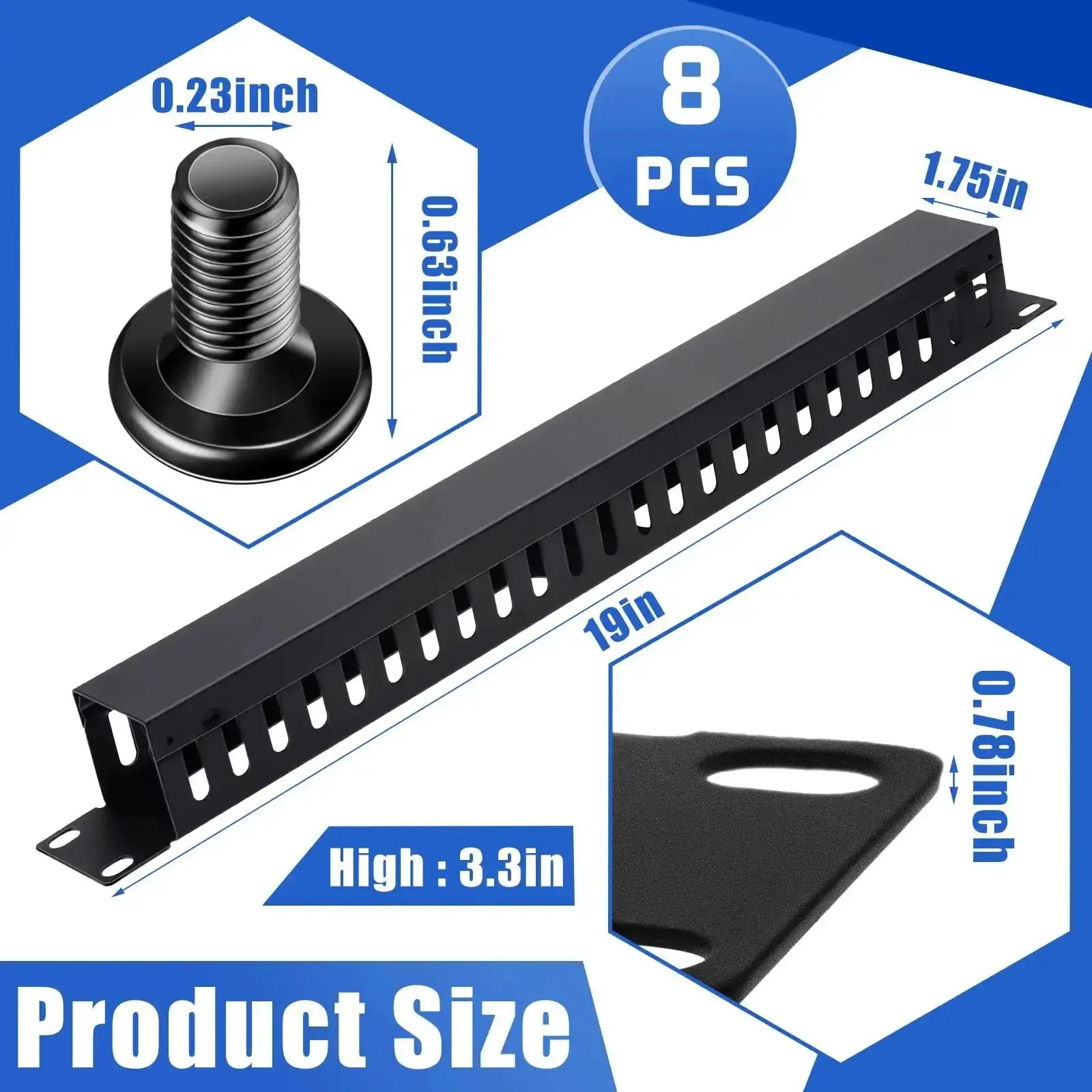 8 Piece 19 Inch Rack Cable Management Kit For 1U 24 Slot Horizontal Server Mount Organizer Duct With Cover And Screws Black Ideal For Wiring Network And Wall Cord Management In Data Centers - Image 6