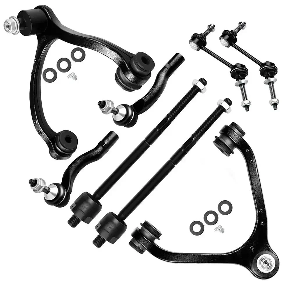 8 Piece Front Upper Control Arm Suspension Kit With Ball Joint For Ford Crown Victoria Lincoln Town Car Mercury Grand Marquis Marauder 2003-2004 Inner Outer Tie Rod Ends Sway Bar Links
