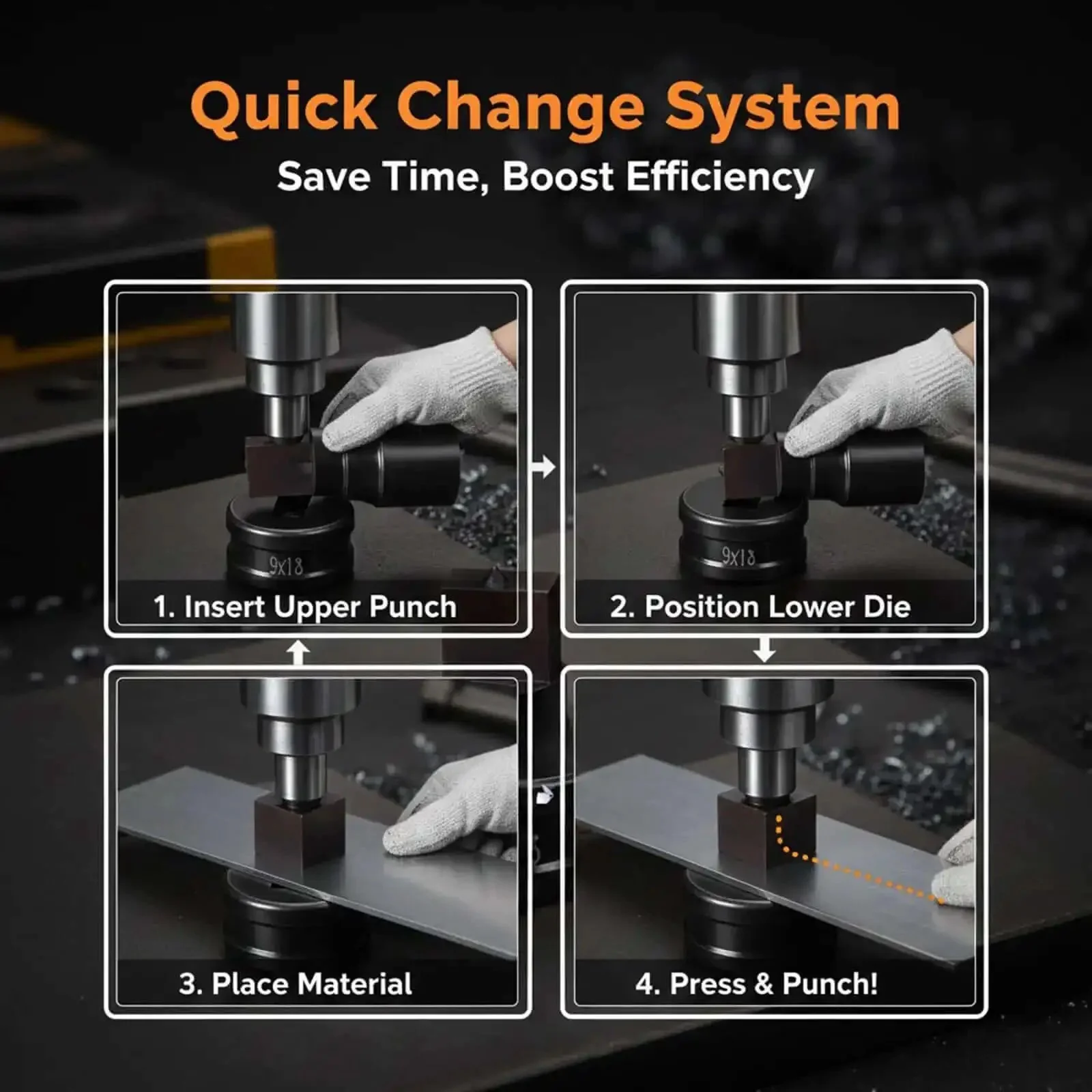 8-Piece Rectangle Hydraulic Hole Punch Die Set For CH-70 Punch Tool, Heavy-Duty Chrome Steel Dies For Punching Steel, Copper, And Aluminum Plates, Pro-Grade, Durable, Precise Hole Cutting, Long-Lasting - Image 4
