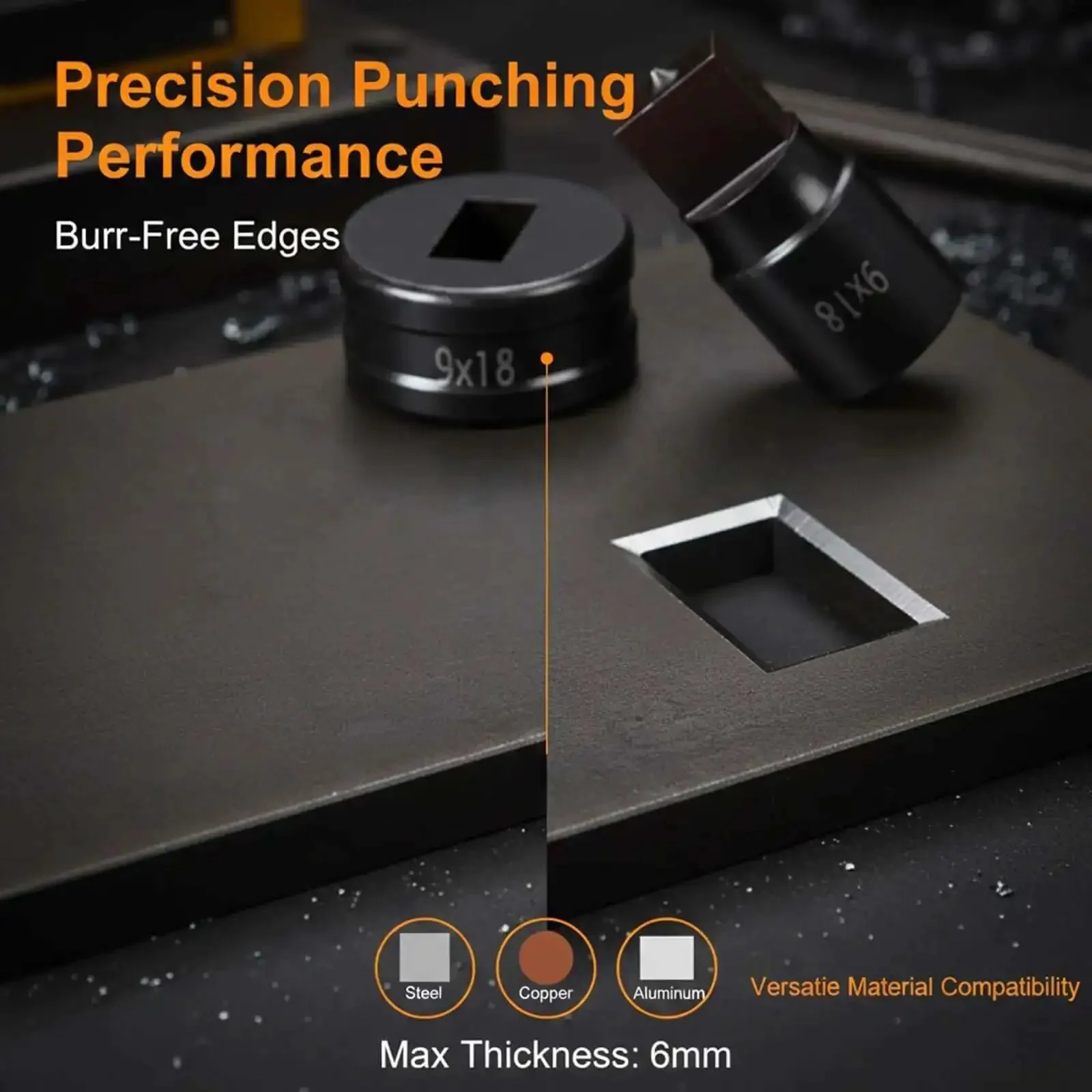 8-Piece Rectangle Hydraulic Hole Punch Die Set For CH-70 Punch Tool, Heavy-Duty Chrome Steel Dies For Punching Steel, Copper, And Aluminum Plates, Pro-Grade, Durable, Precise Hole Cutting, Long-Lasting - Image 6