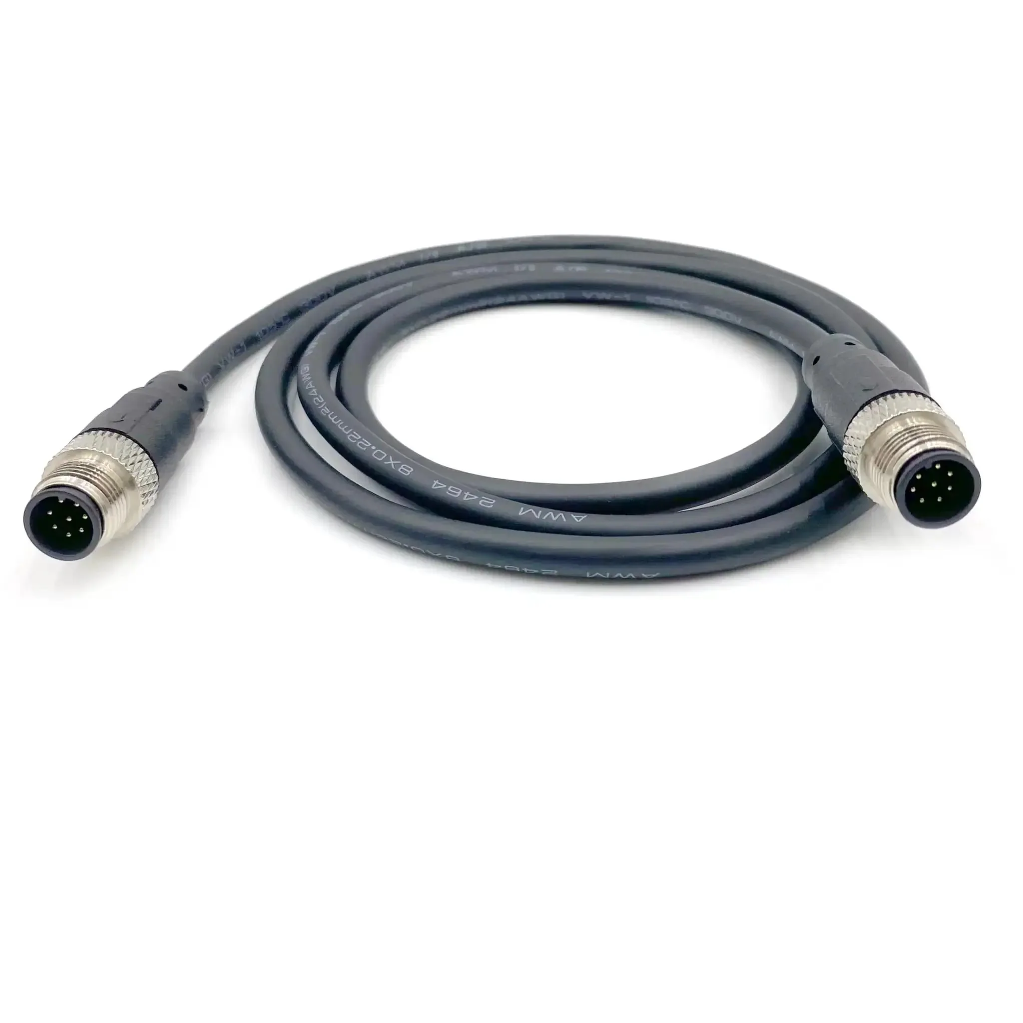 8 Pin M12 Double Male Straight Circular Connector Cable A Code IP67 Waterproof Unshielded PVC Wire 1 Meter 30V 2A AWG24 Brass Gold-Plated Contacts Built Tough Industrial Molded Cable For Sensors And PLCs Threaded Lock - Image 7