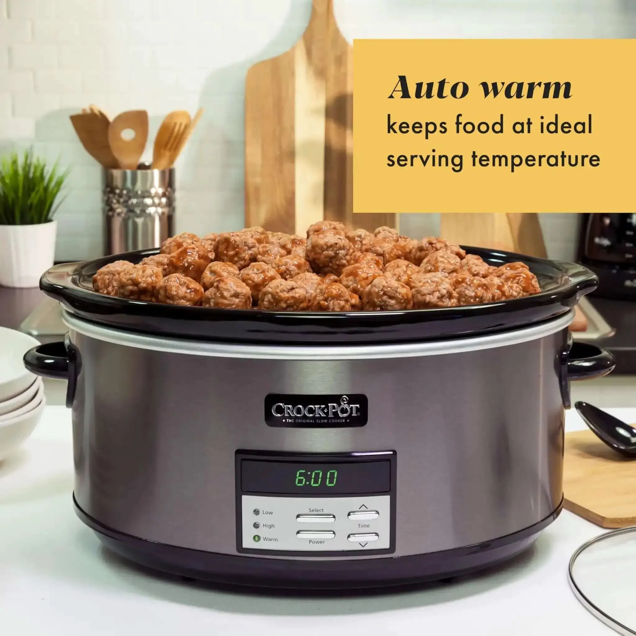 8-Quart Go-To Programmable Slow Cooker With Auto Warm, Digital Timer, And Easy Cleanup In Black Stainless Steel For Holiday Feasts And Family Dinners Perfect For Busy Weeknights And Big Gatherings Or Leftovers - Image 5