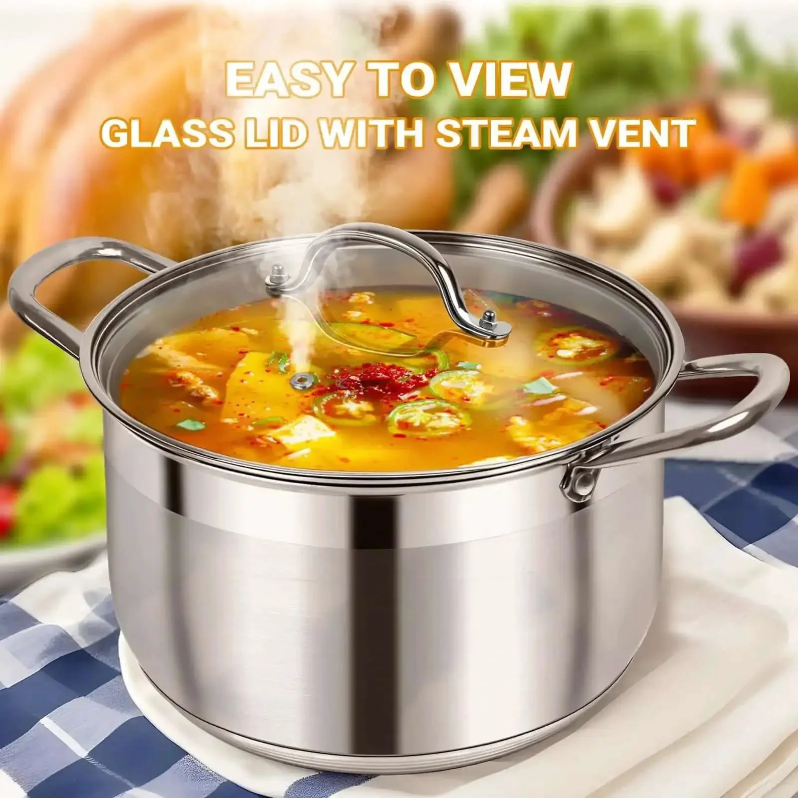 8 Quart Stainless Steel Stock Pot With Heavy Duty 5 Layer Bottom For Induction Cooking, Visible Glass Lid, Nonstick Thick Pot For Pasta, Soup, Boiling, Canning, And Large Batch Meals - Image 5