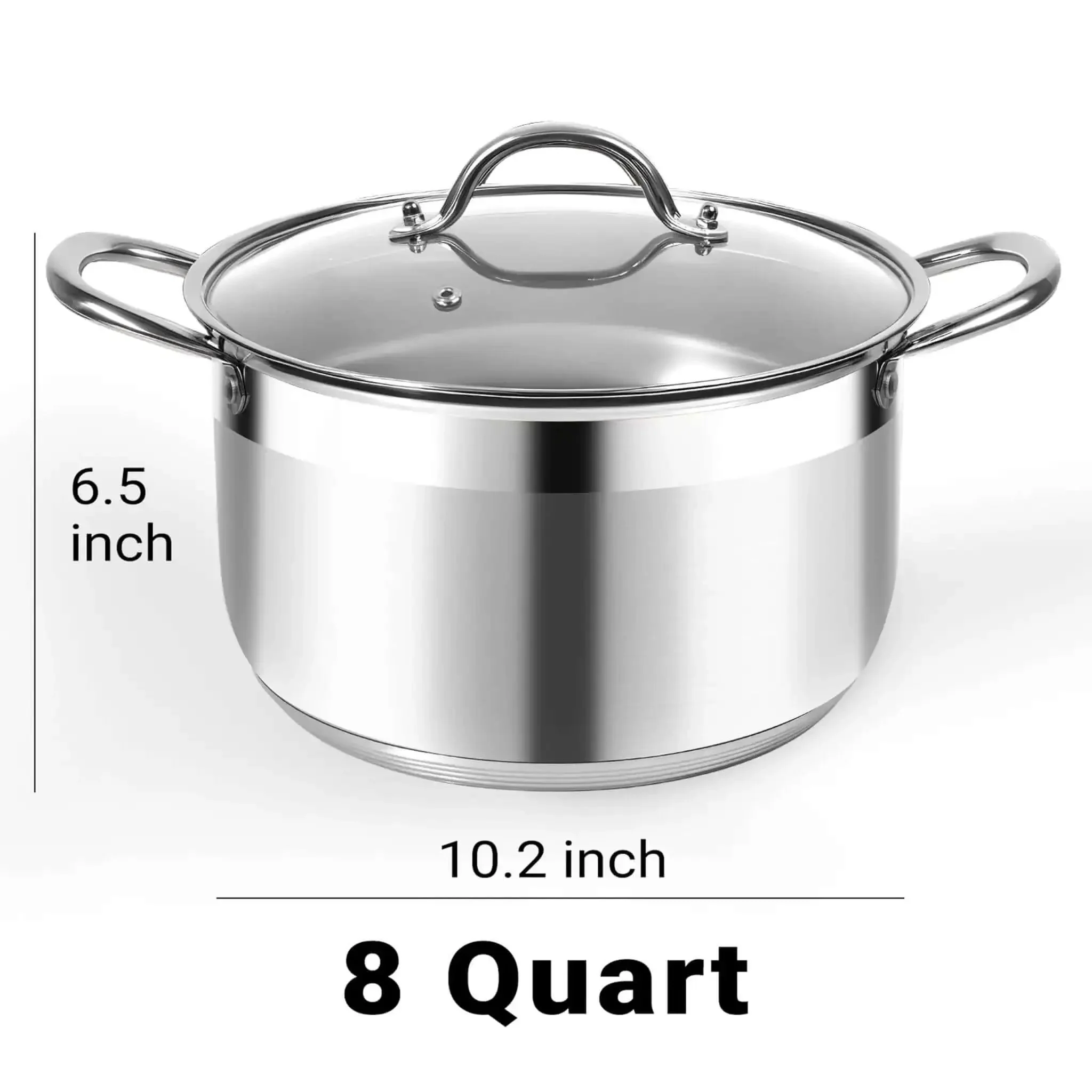 8 Quart Stainless Steel Stock Pot With Heavy Duty 5 Layer Bottom For Induction Cooking, Visible Glass Lid, Nonstick Thick Pot For Pasta, Soup, Boiling, Canning, And Large Batch Meals - Image 7