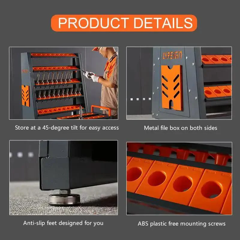 8 Row Large Capacity CNC Tool Holder Rack And Storage Cabinet And Storage System For Workshop Shop Floor Mechanic Garage Pro Grade Rugged ABS Tool Cart With Cushioning And Easy Access - Image 7