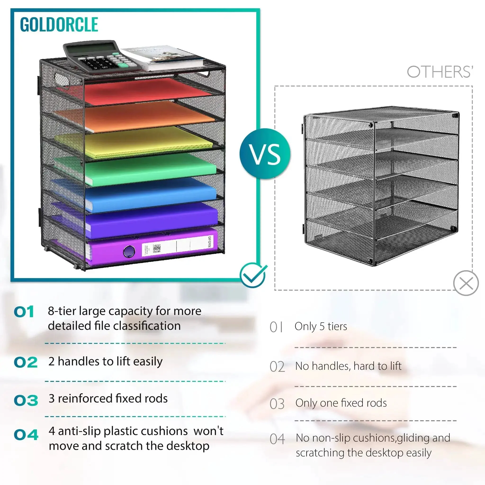 8 Tier Desk Paper Tray Organizer With Handles Mesh File Holder Storage For Home Office And Classroom Large Capacity Letter Tray To Sort Papers Documents Schoolwork In Black - Image 5