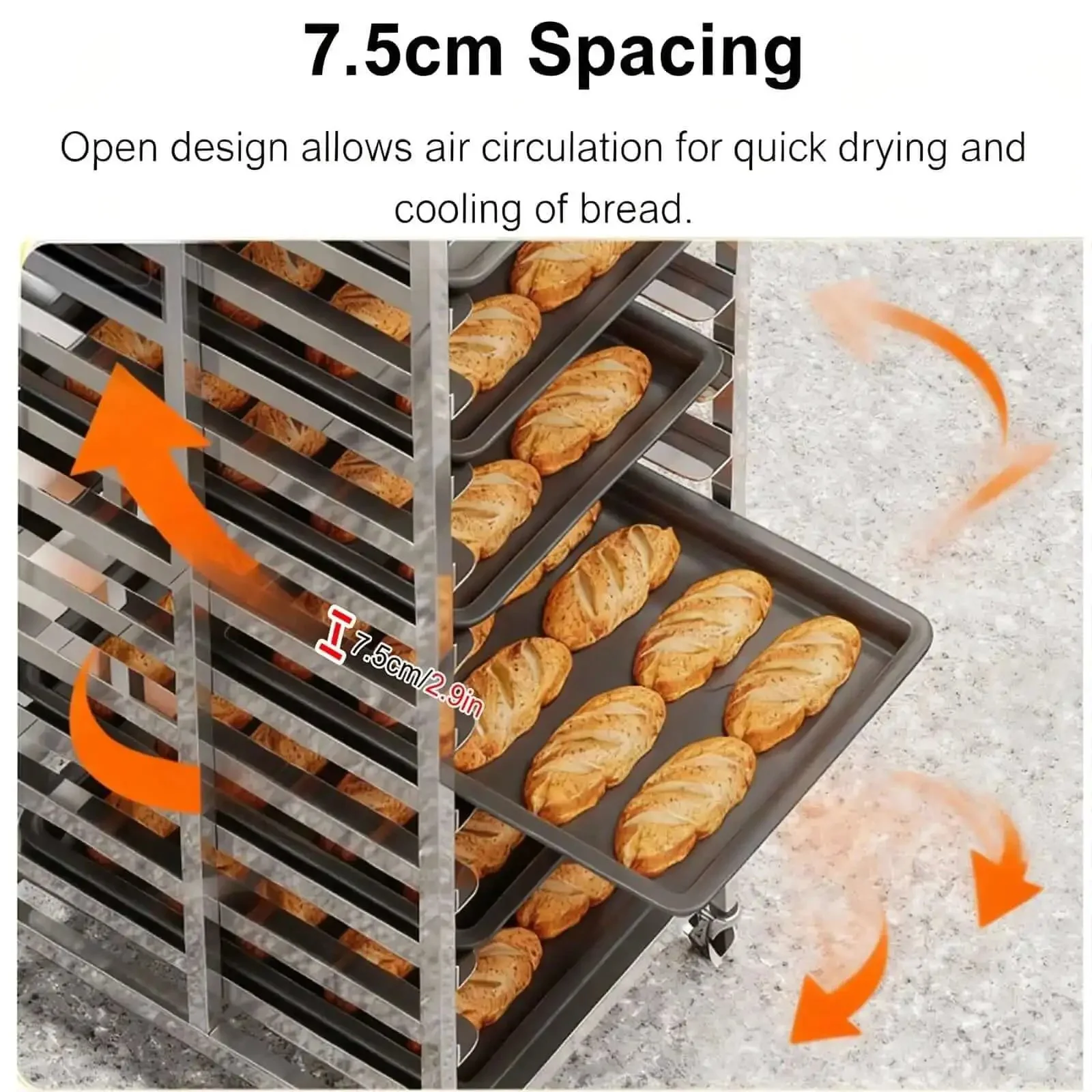 8-Tier Stainless Steel Bakery Cooling Rack On Wheels With Brakes, 16 Cm Spacing, Holds Baking Trays And Loaf Pans, Heavy Duty Pro Grade Kitchen Storage Cart, Built For Restaurants And Home Bakers - Image 3