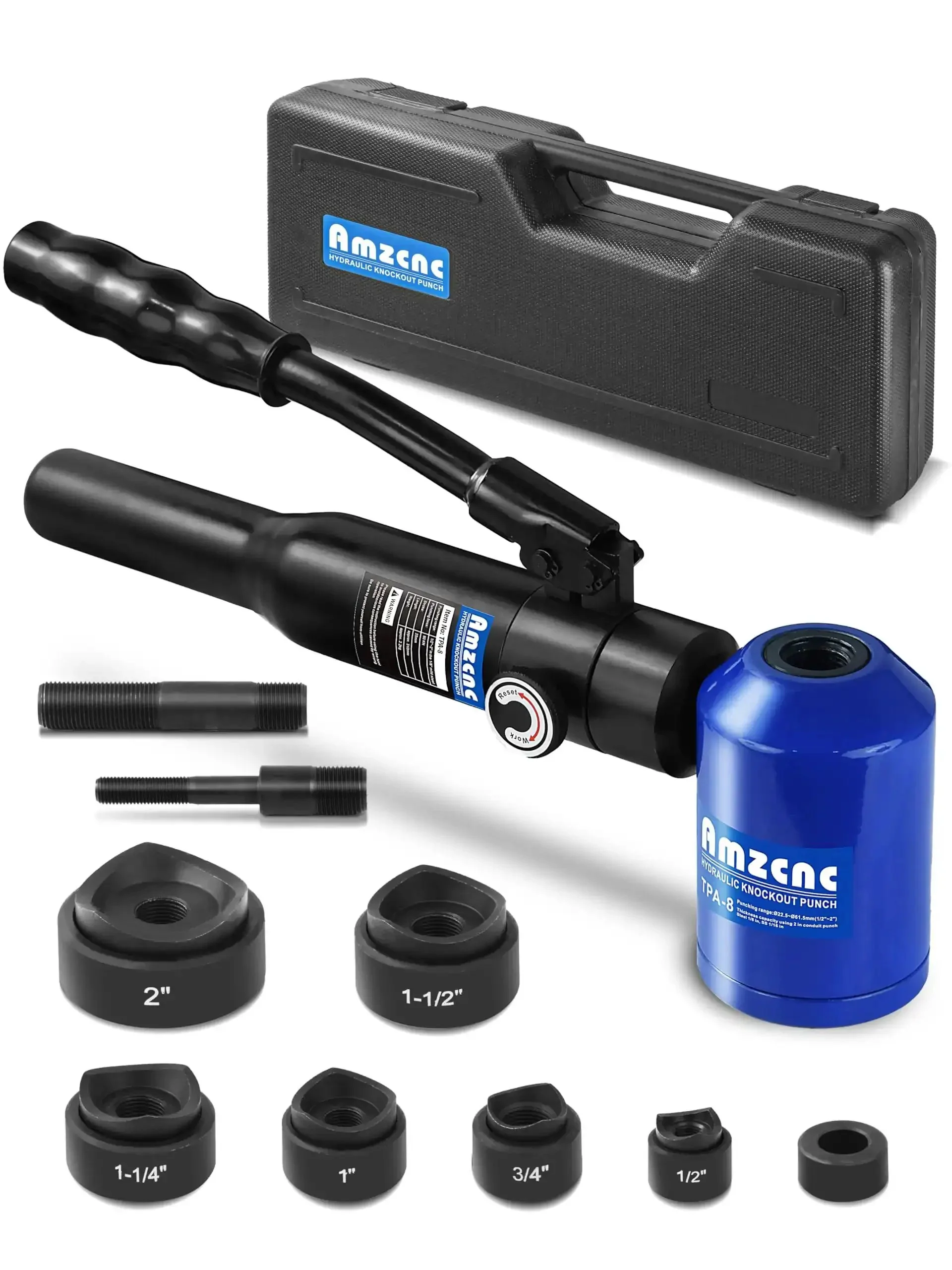 8 Ton Hydraulic Knockout Punch Kit For Half To Two Inch Conduit Built Like A Tank Includes Six Die Sets For Half Three Quarter One One And A Quarter One And A Half And Two Inch With 360 Degree Swivel Head Compatible With Greenlee Dies