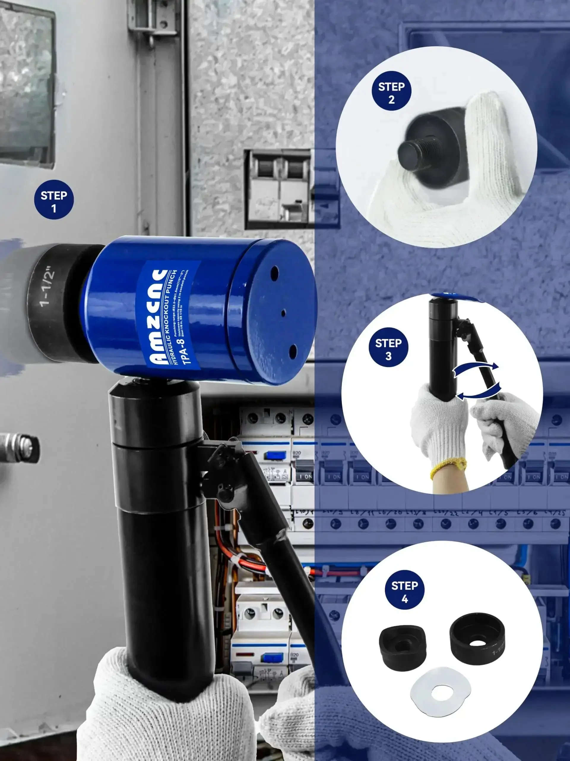 8 Ton Hydraulic Knockout Punch Kit For Half To Two Inch Conduit Built Like A Tank Includes Six Die Sets For Half Three Quarter One One And A Quarter One And A Half And Two Inch With 360 Degree Swivel Head Compatible With Greenlee Dies - Image 6