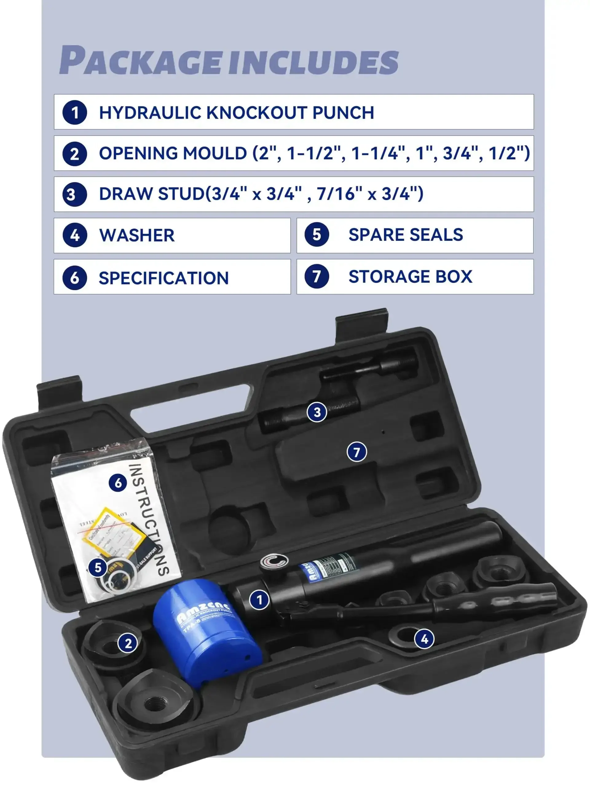 8 Ton Hydraulic Knockout Punch Kit For Half To Two Inch Conduit Built Like A Tank Includes Six Die Sets For Half Three Quarter One One And A Quarter One And A Half And Two Inch With 360 Degree Swivel Head Compatible With Greenlee Dies - Image 7