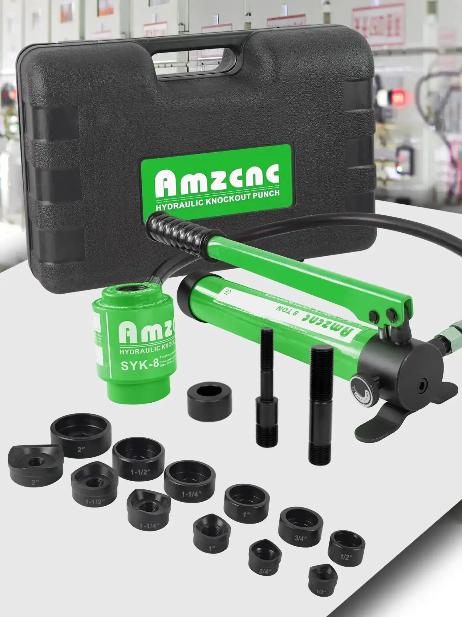 8 Ton Hydraulic Knockout Punch Tool Kit With 6 Dies One Half Inch To Two Inch For Steel Up To One Eighth Inch And Stainless Up To One Sixteenth Inch Conduit Hole Cutter Set With Beast Mode Punching Power And Clean Cuts
