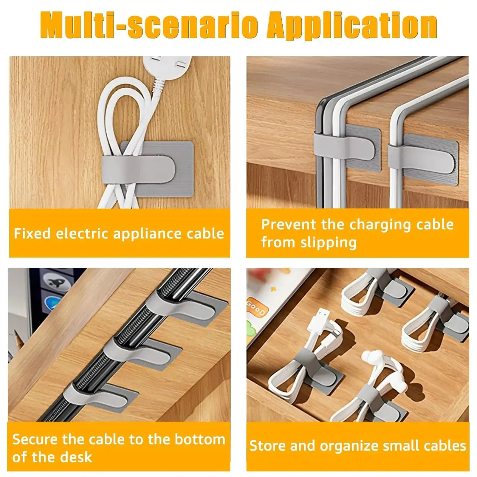 80 Piece Set Hook And Loop Cable Straps For Desk Cable Management Tames Messy Cords With Adhesive Wire Ties Reusable Cords Organizer For Home Office Under Desk Computer Accessories Black - Image 3