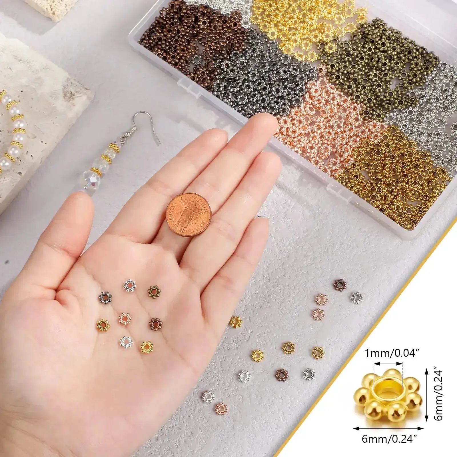 800 Pcs 6mm Flower Spacer Beads Multicolor Daisy Flower Metal Alloy Spacers For Bracelet Necklace And Earring Jewelry Making Large DIY Bead Craft Kit For Jewelry Enthusiasts - Image 5