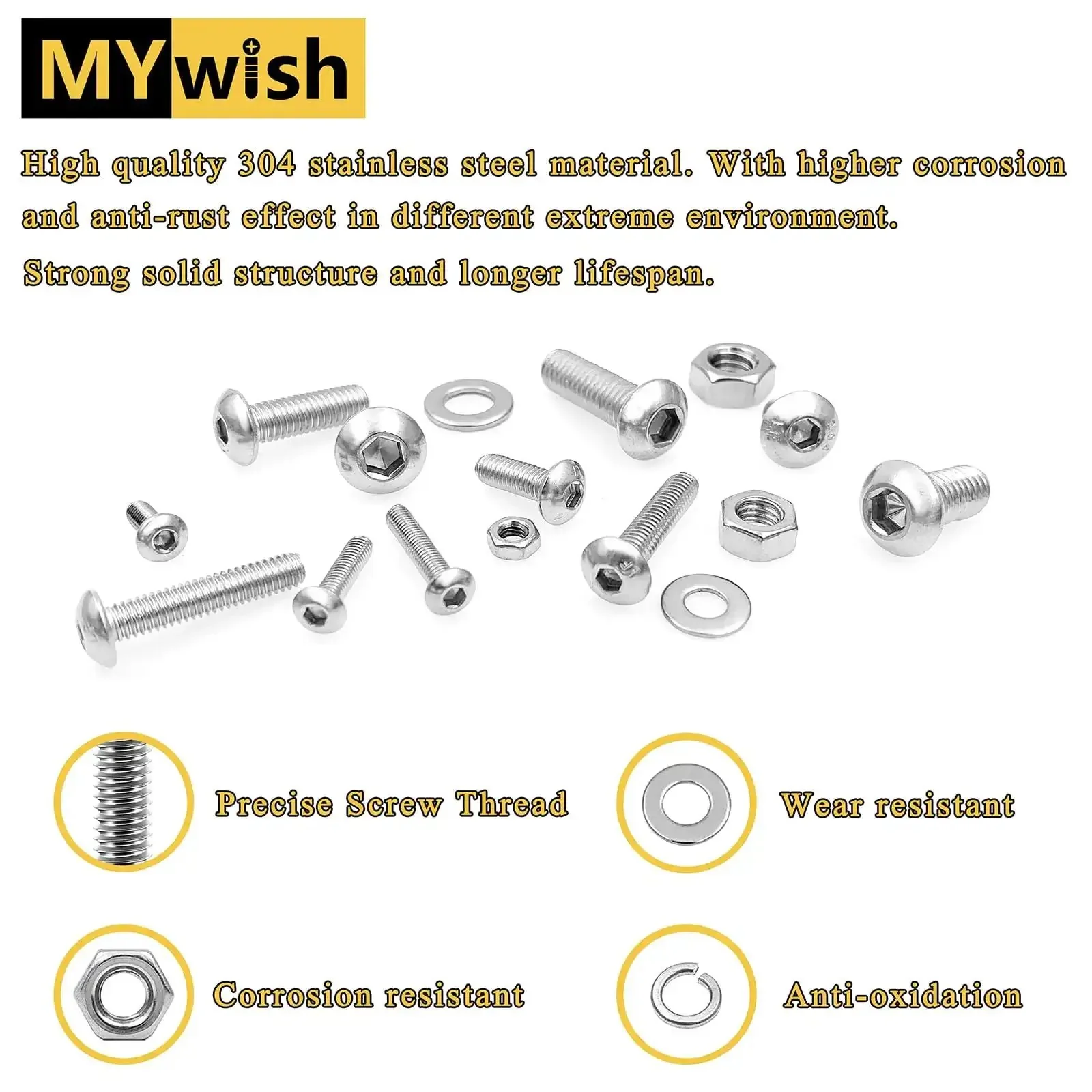 800 Piece M2 Screw And Nut Kit With Stainless Steel Bolts And Nuts Hex Socket Button Head Screws Flat And Spring Lock Washers For DIYers And Tinkerers Includes Hex Wrenches M2 Thread Lengths 4 6 8 10 12 16 20mm - Image 7