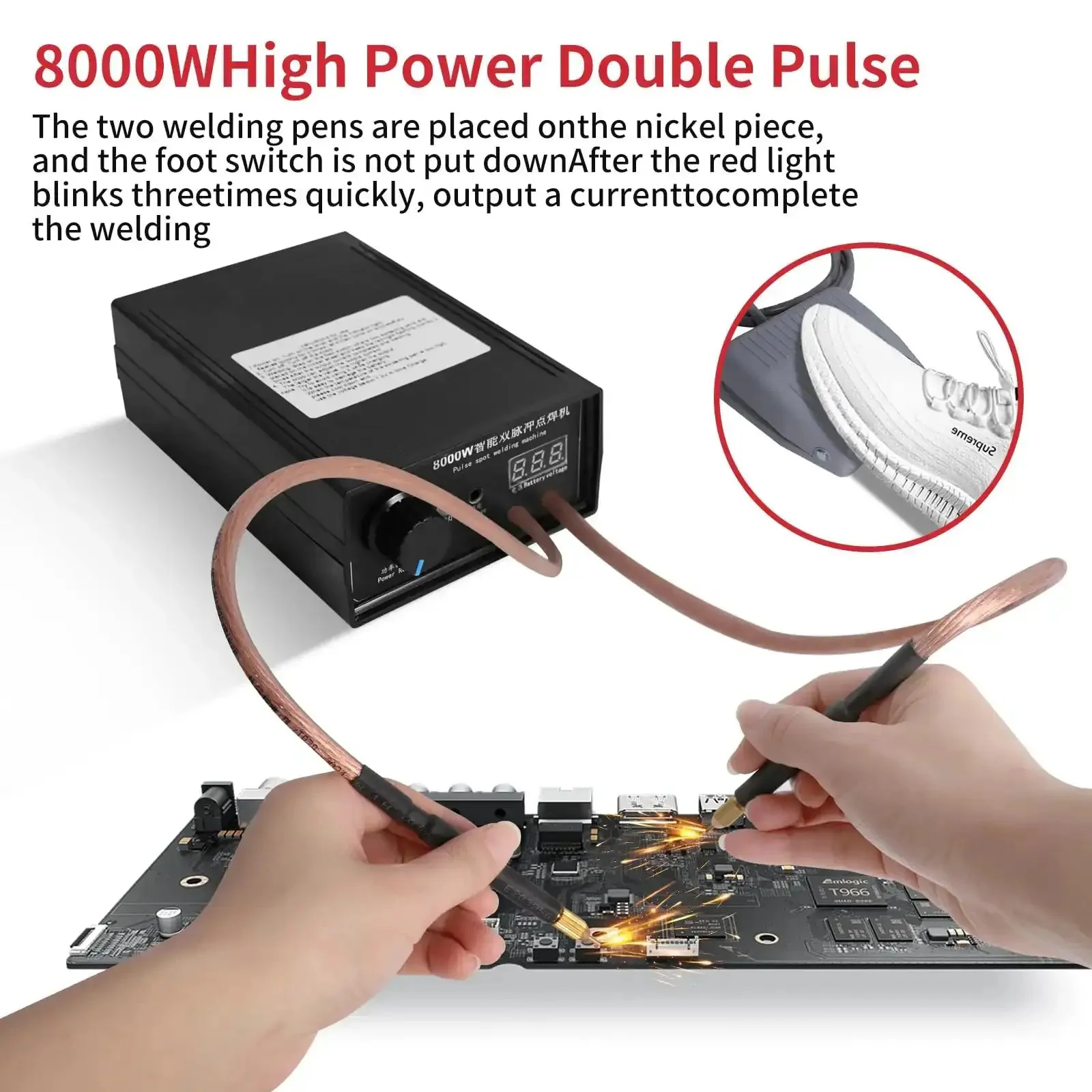 8000W Spot Welder Handheld Portable Welding Machine DIY Kit With Nickel Strip And Spot Welding Pen For 18650 Battery Pack Welding Projects And Home DIYers Hobbyist Repairs - Image 7