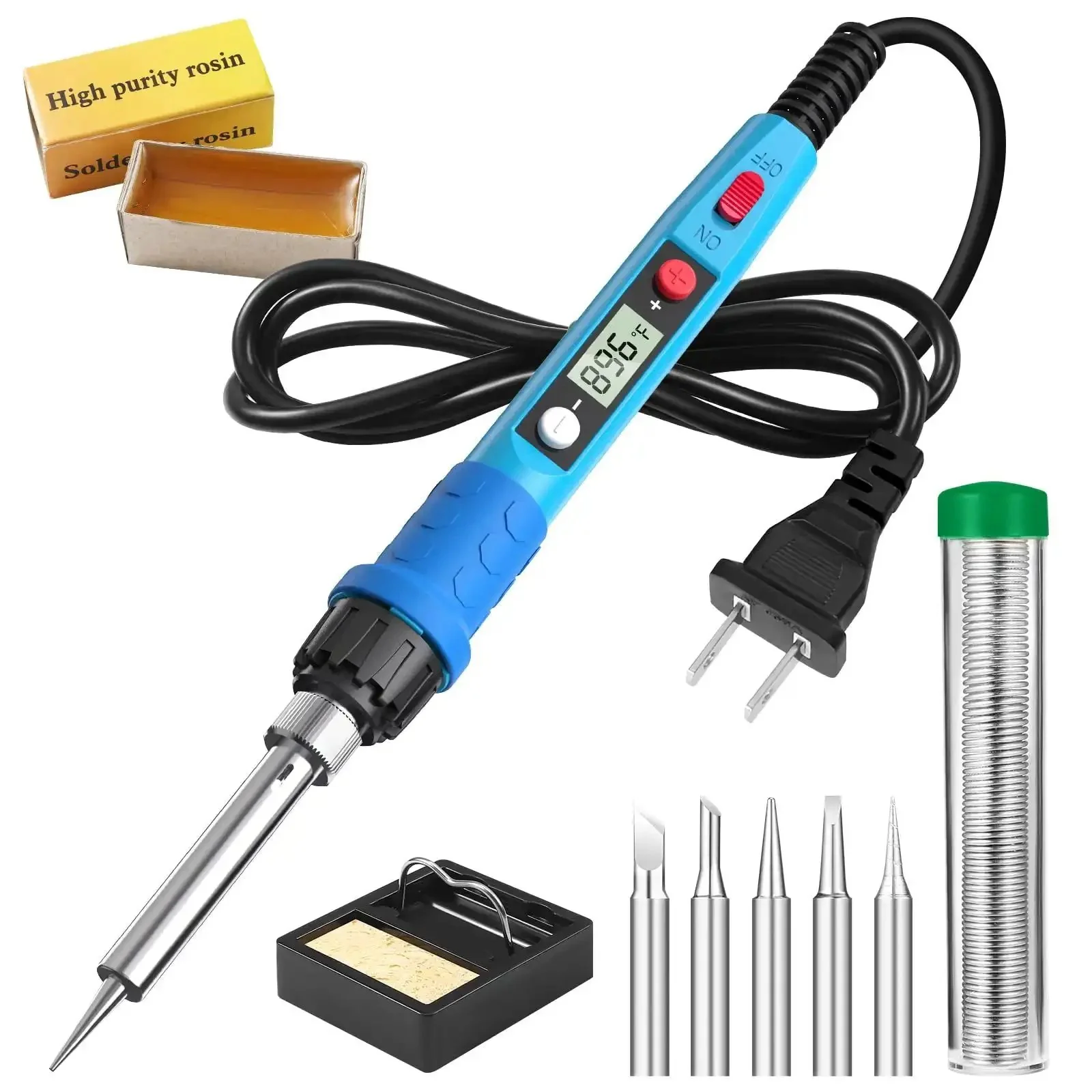 80W Digital Soldering Iron Kit With LCD Display, Ceramic Heater, Fast 20 Second Heat Up, Adjustable 180-480C, Pro Grade Portable Welding Tool Set With 5 Tips, Stand, Solder Wire, Sponge, Paste For DIY Electronics And Metal Repairs