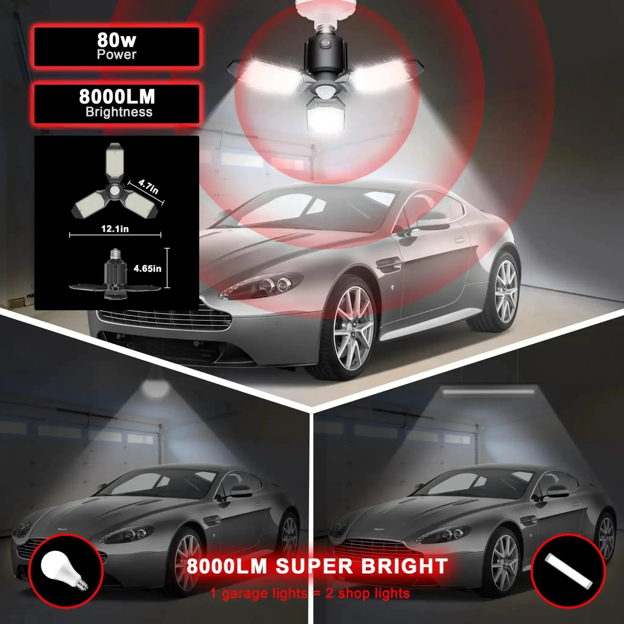 80W Motion Activated LED Shop Light With PIR Sensor For Garage Staircase Basement And Workshop Auto On When People Pass No False Triggers Go To Lighting Upgrade Easy Install 1 Pack - Image 4