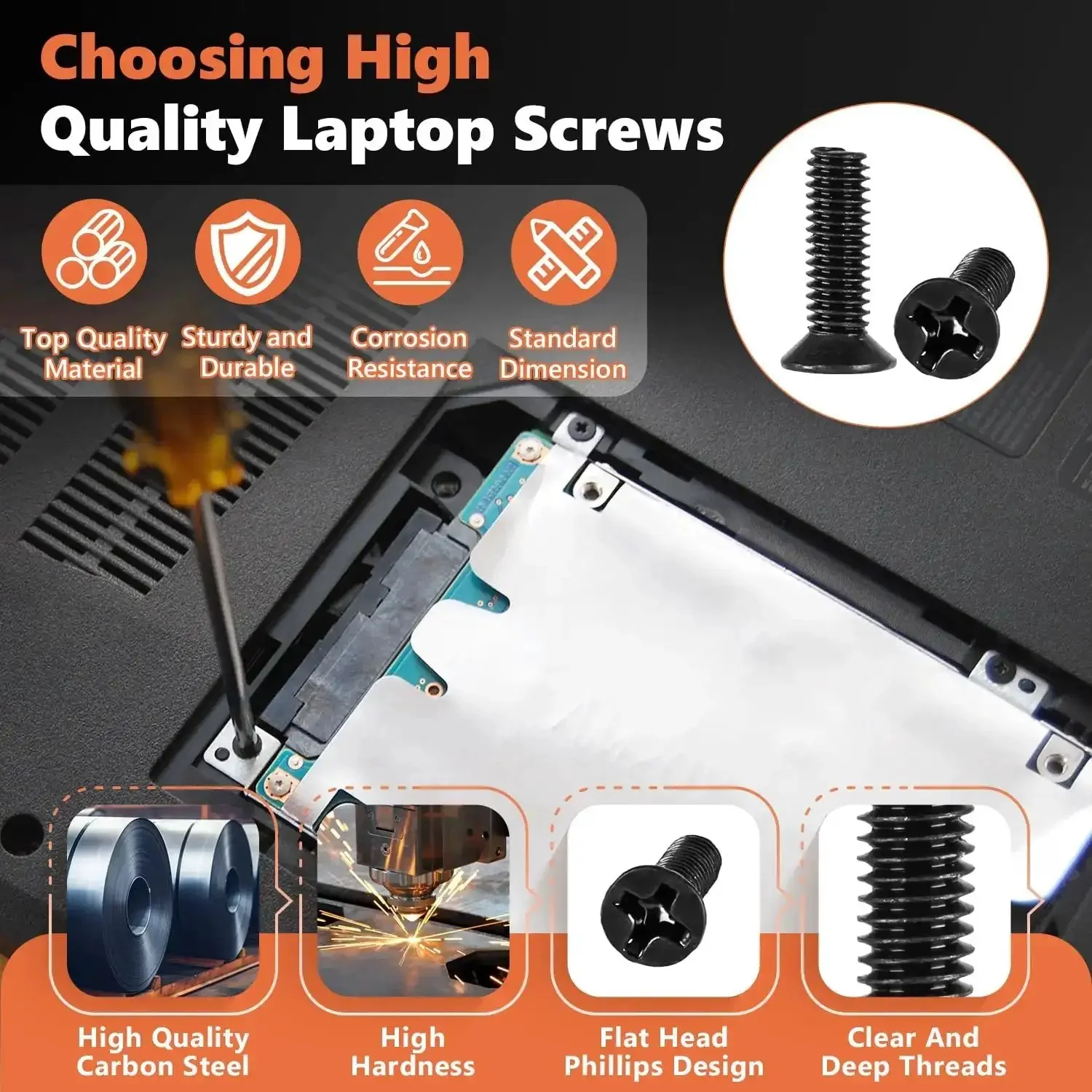 810Pcs Black Laptop Screw Kit For Notebook Computers With Carbon Steel Flat Head Phillips Screws In Sizes M1.4 M1.7 M2 M2.5 M3 Replacement Assortment For Quick Laptop Repairs And Upgrades - Image 5