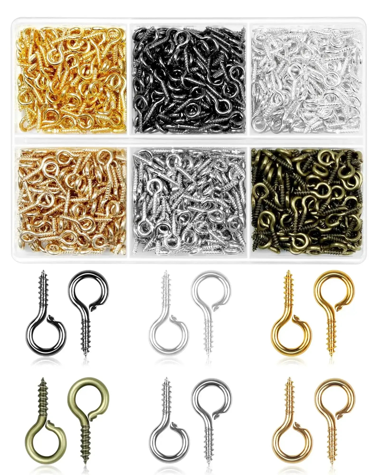840 Pieces Small Screw Eye Pins For Jewelry Making And Beading Tiny Eye Hooks With Six Colors Mini Eyelet Hooks In Three Sizes Small Eye Hooks And Screw Eyelets For DIY Crafts And Art Projects 5mm
