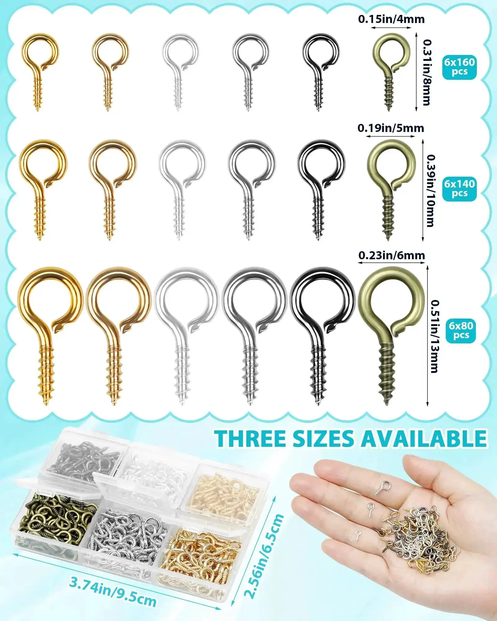 840 Pieces Small Screw Eye Pins For Jewelry Making And Beading Tiny Eye Hooks With Six Colors Mini Eyelet Hooks In Three Sizes Small Eye Hooks And Screw Eyelets For DIY Crafts And Art Projects 5mm - Image 6