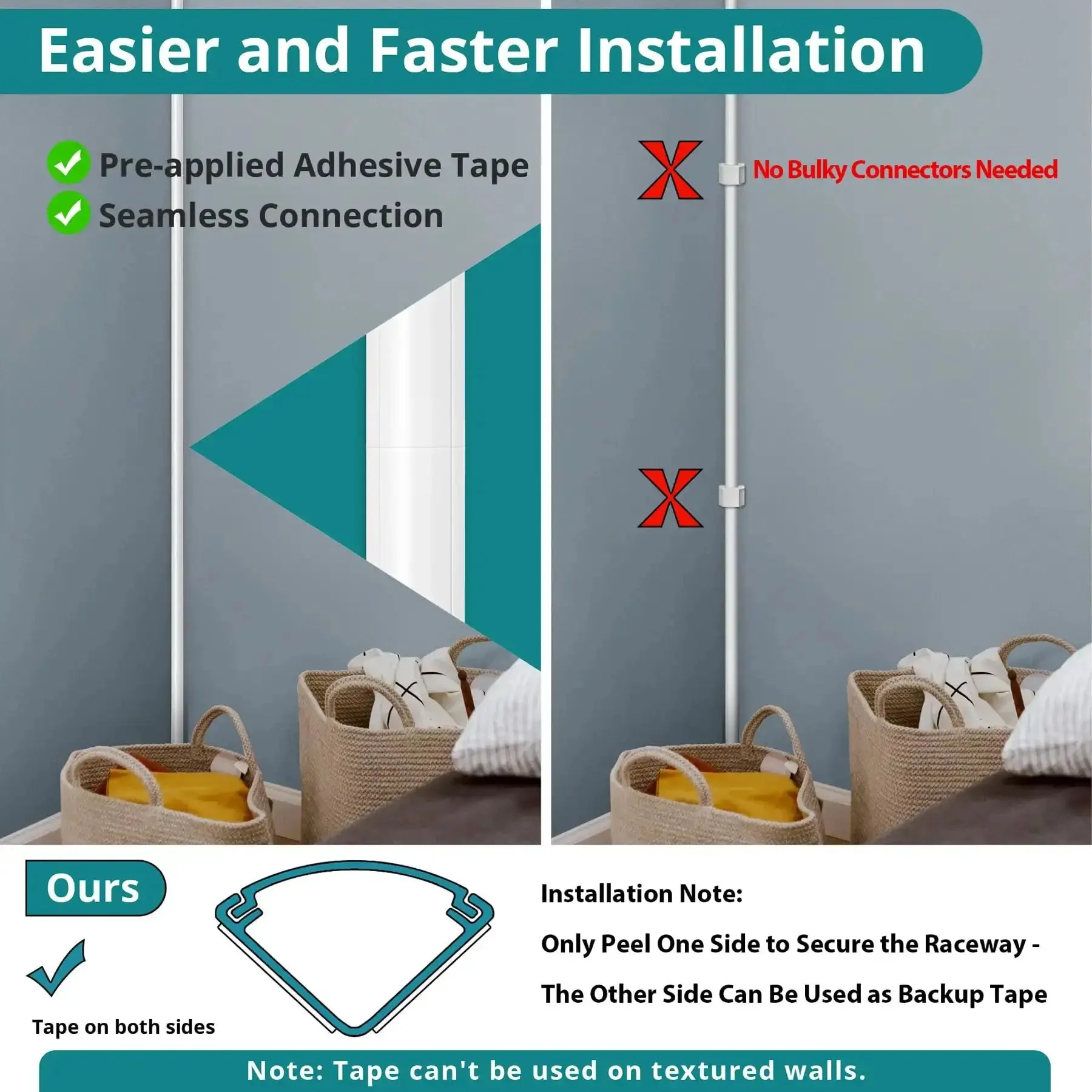 85 Inch Corner Cable Concealer Kit For Walls Floors And Ceilings Paintable Wire Cover Raceway To Hide Cords Like A Pro Cat5 And Cat6 Power And Speaker Wires Easy Install PVC Channel For Quick Cable Management - Image 6