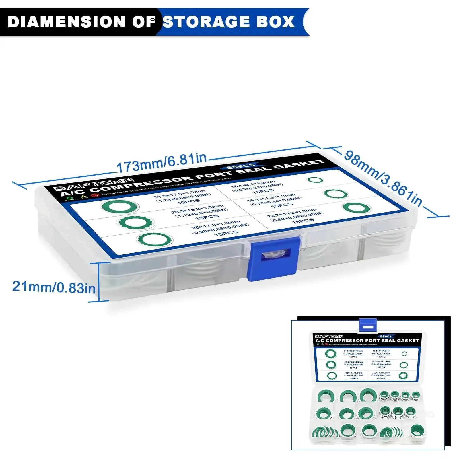 85 Piece Air Conditioning Compressor Bonded Seal Washers Set With 6 Sizes For AC System DIY Friendly Gasket Repairs Universal Automotive Self Centered Washers ID 8mm To 17.5mm Green - Image 2