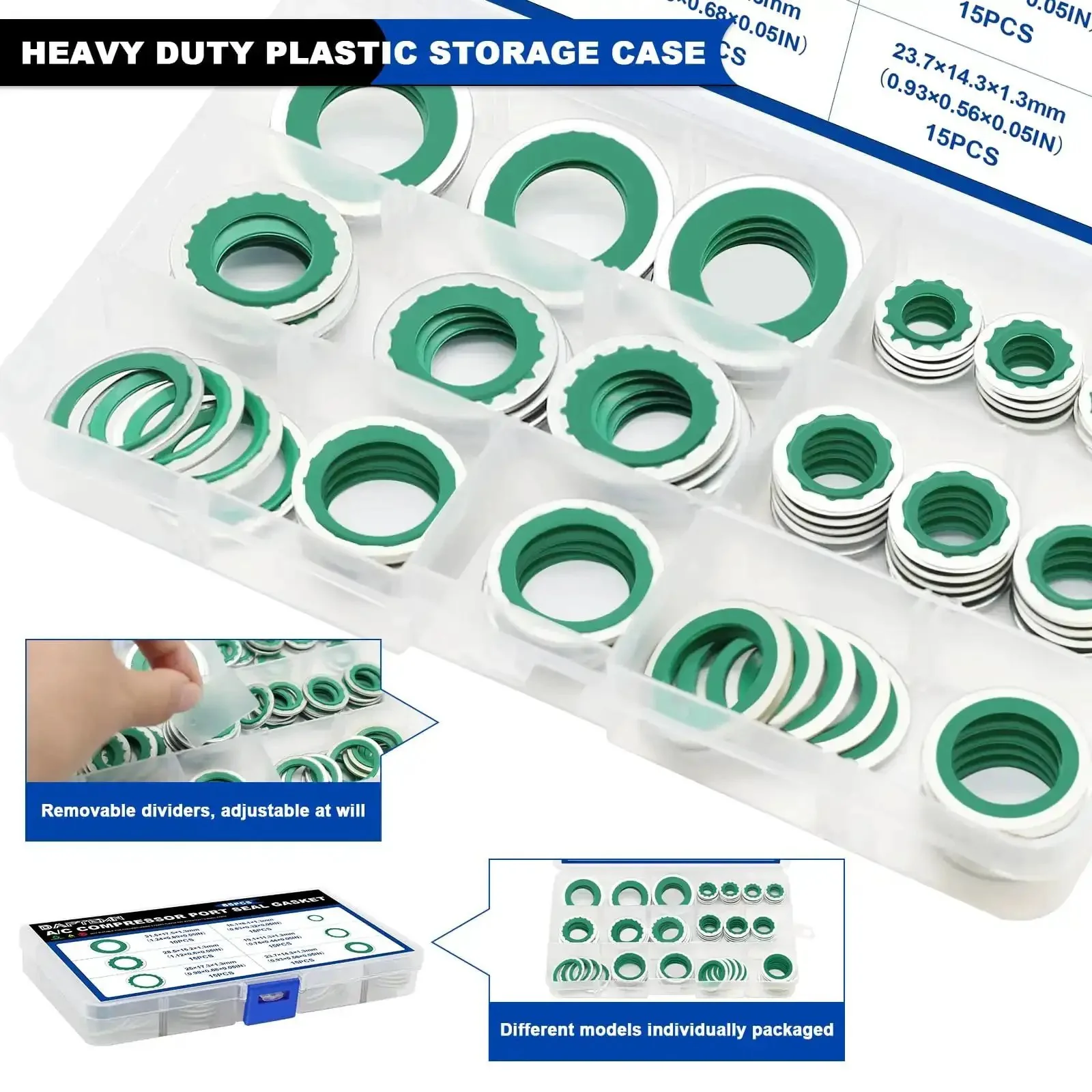 85 Piece Air Conditioning Compressor Bonded Seal Washers Set With 6 Sizes For AC System DIY Friendly Gasket Repairs Universal Automotive Self Centered Washers ID 8mm To 17.5mm Green - Image 5