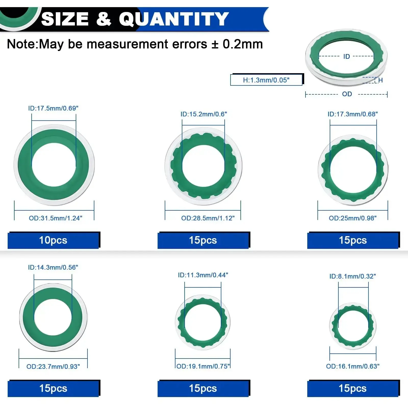 85 Piece Air Conditioning Compressor Bonded Seal Washers Set With 6 Sizes For AC System DIY Friendly Gasket Repairs Universal Automotive Self Centered Washers ID 8mm To 17.5mm Green - Image 8