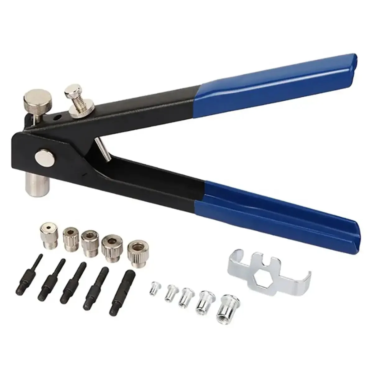 86 Piece Rivet Nut Tool Kit Hand Riveter Set With M3 M4 M5 M6 M8 Threaded Rivet Nuts And Mandrel Heavy Duty Drop Forged Steel Body Anti Slip Handle Pro Grade For Cars Machinery Trailers Furniture And Boats