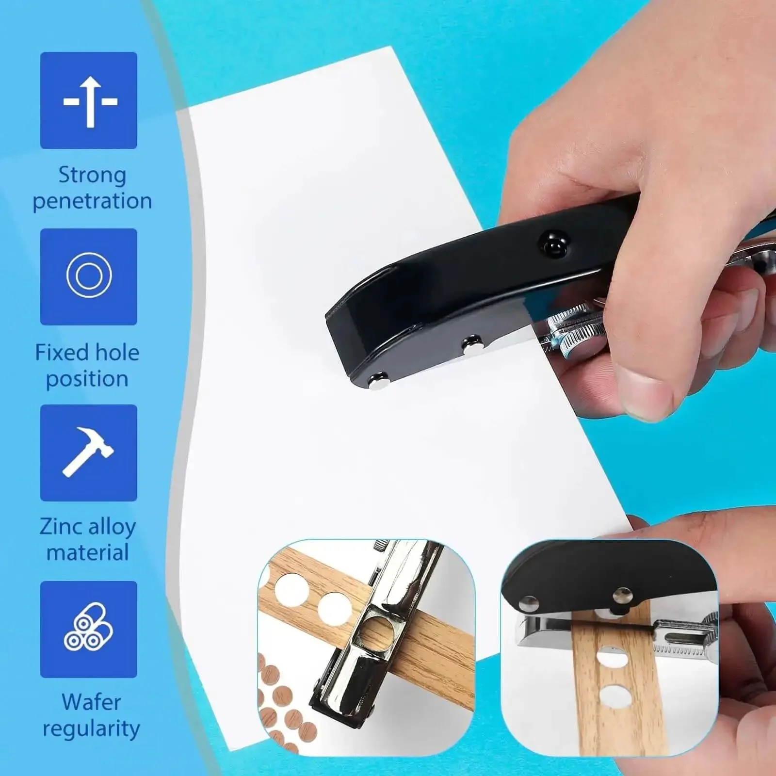 8mm Heavy Duty Hole Punch Tool For Paper And Card Projects, Portable Handheld Puncher With Edge Banding Capabilities And Countersunk Drill, Built Tough Metal Construction, Easy One Hand Operation - Image 9