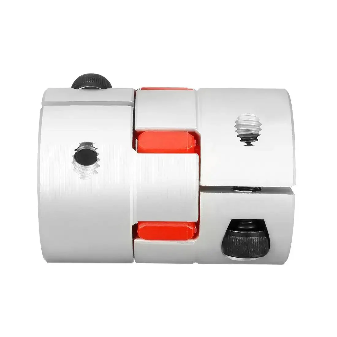 8mm To 19mm Shaft Plum Shaped Coupling Coupler, 40mm Diameter, 55mm Length, Beefy Heavy Duty Aluminum Alloy And Polyurethane, Flexible Motor Shaft Connector, Silver Tone And Red Finish - Image 3