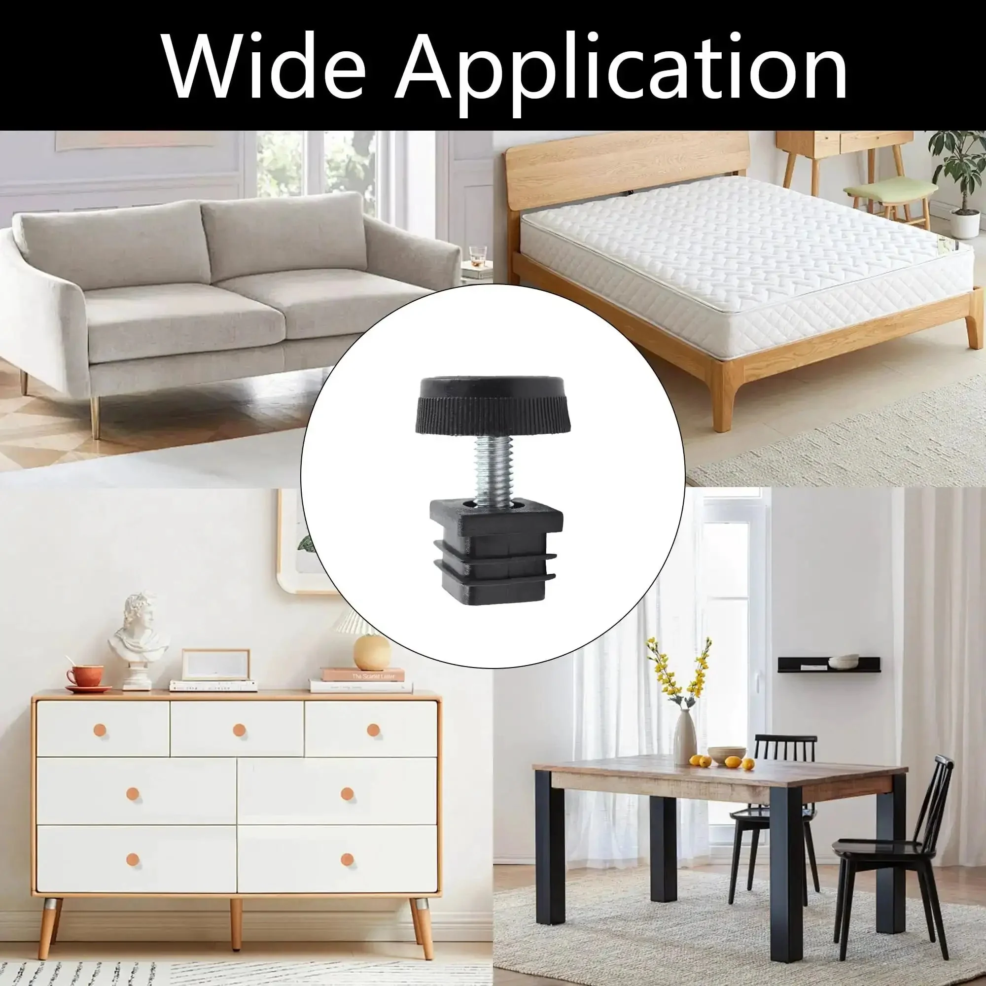 8Pcs Adjustable Leveling Feet Square Insert Kit For Cabinets Sofas Tables And Chairs Black 20x20mm Inserts 30x11mm Base Levelers Durable Furniture Glides For Floor Protection And Easy Leveling - Image 2