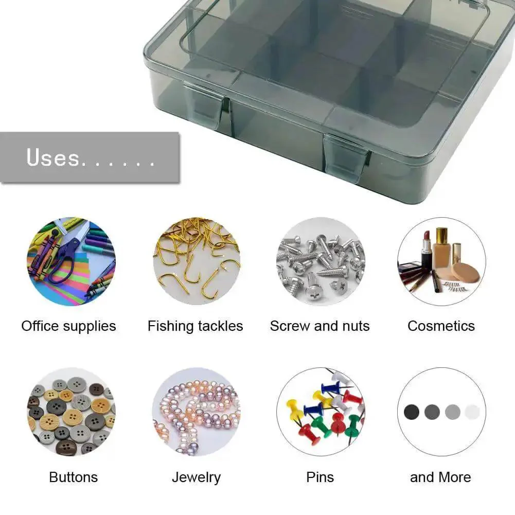 9 Grid Craft Storage Organizer Box With Removable Dividers For Beads Jewelry Buttons And Small Parts Translucent Gray Plastic Container Durable Non Toxic Construction Measures 7.3 Inch By 6.1 Inch By 1.7 Inch - Image 3