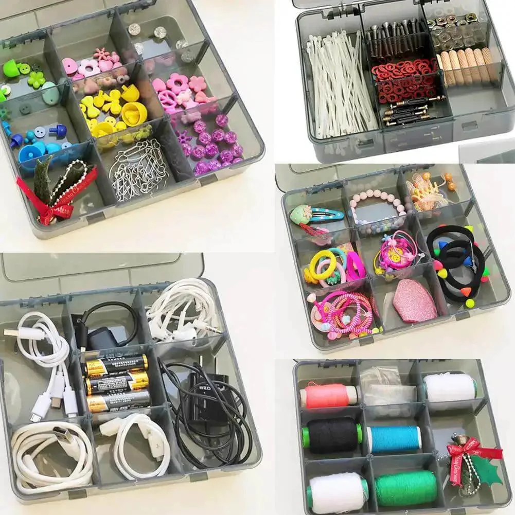 9 Grid Craft Storage Organizer Box With Removable Dividers For Beads Jewelry Buttons And Small Parts Translucent Gray Plastic Container Durable Non Toxic Construction Measures 7.3 Inch By 6.1 Inch By 1.7 Inch - Image 5