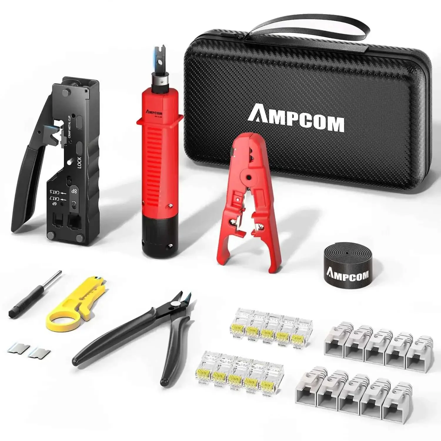 9-in-1 Ethernet Crimping Tool Kit With Pass-Through RJ45 And RJ11, Versatile Pro-Grade Network Tool Set For Cat7, Cat6A, UTP Cat6/5E, Includes 110 Punch-Down Tool, Wire Stripper, And Portable Waterproof Bag