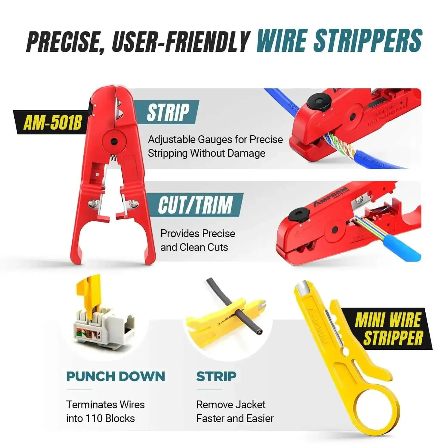 9-in-1 Ethernet Crimping Tool Kit With Pass-Through RJ45 And RJ11, Versatile Pro-Grade Network Tool Set For Cat7, Cat6A, UTP Cat6/5E, Includes 110 Punch-Down Tool, Wire Stripper, And Portable Waterproof Bag - Image 6