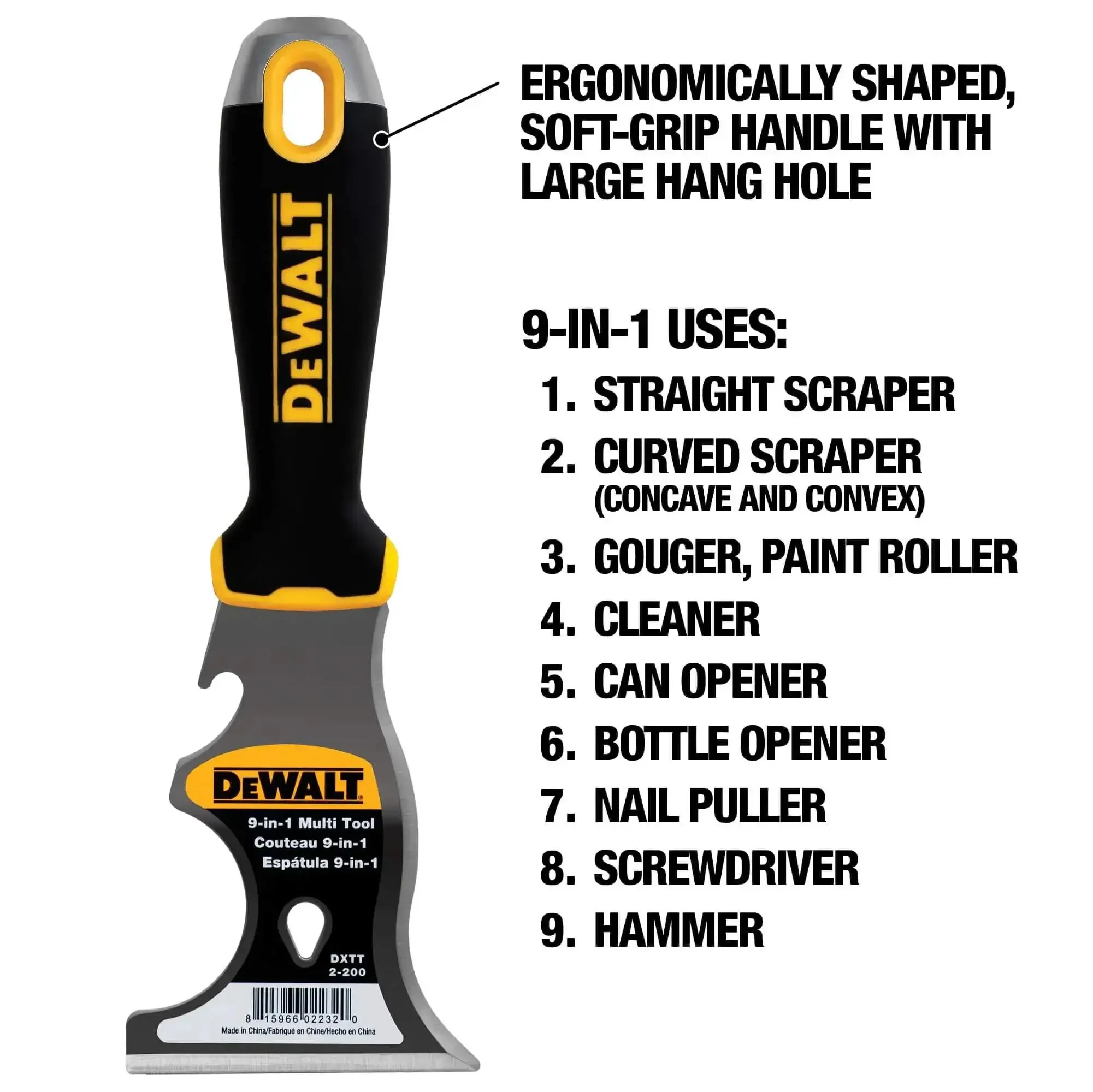 9-In-1 Painter's Tool With Straight And Curved Scrapers, Gouger, Roller Cleaner, Can Opener, Bottle Opener, Nail Puller, Screwdriver And Hammer, Carbon Steel Blade With Soft Grip Handle For Durable, Versatile Painting Jobs - Image 8
