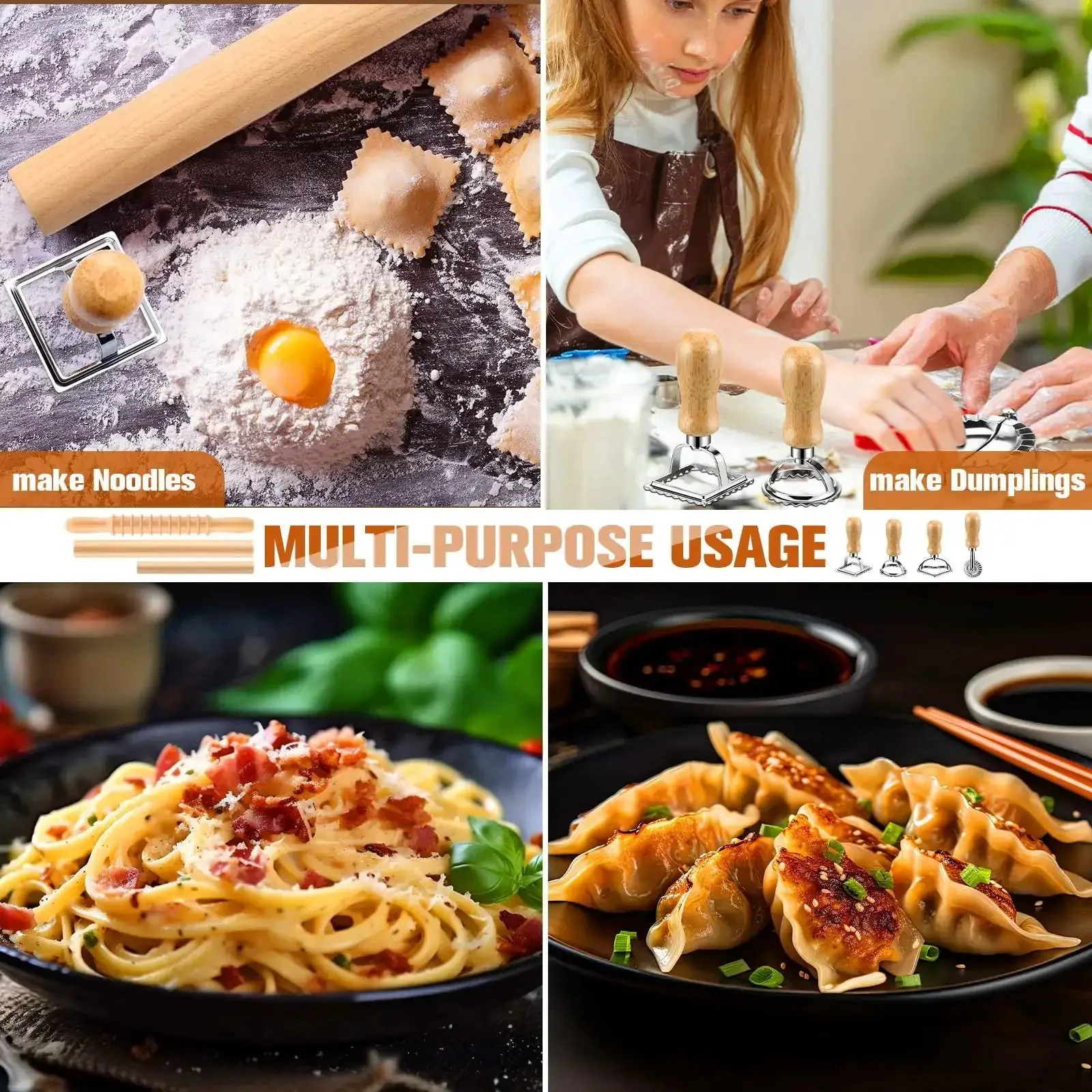 9 Piece Gnocchi And Pasta Making Set With Gnocchi Board, Pasta Cutter, Ravioli Stamp, Rolling Pin, Dumpling Makers And Noodle Tools For Homemade Noodles, Dumplings, And Pasta Lovers, A Pro Style Kitchen Gift For Home Cooks - Image 3