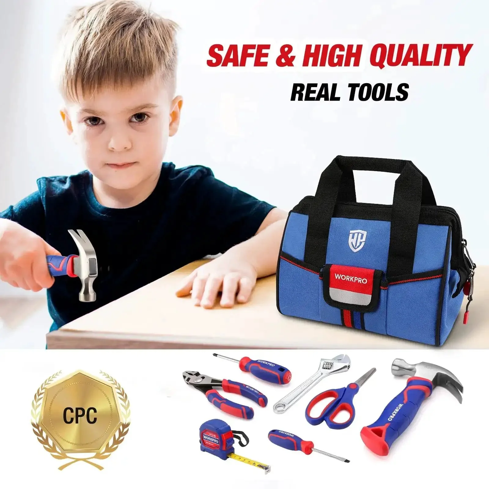 9 Piece Kid Friendly Real Hand Tool Set For Boys And Girls Blue Junior Tool Kit With Storage Bag Safe Beginner DIY Woodworking And Building Essentials For Ages 8 And Up - Image 5