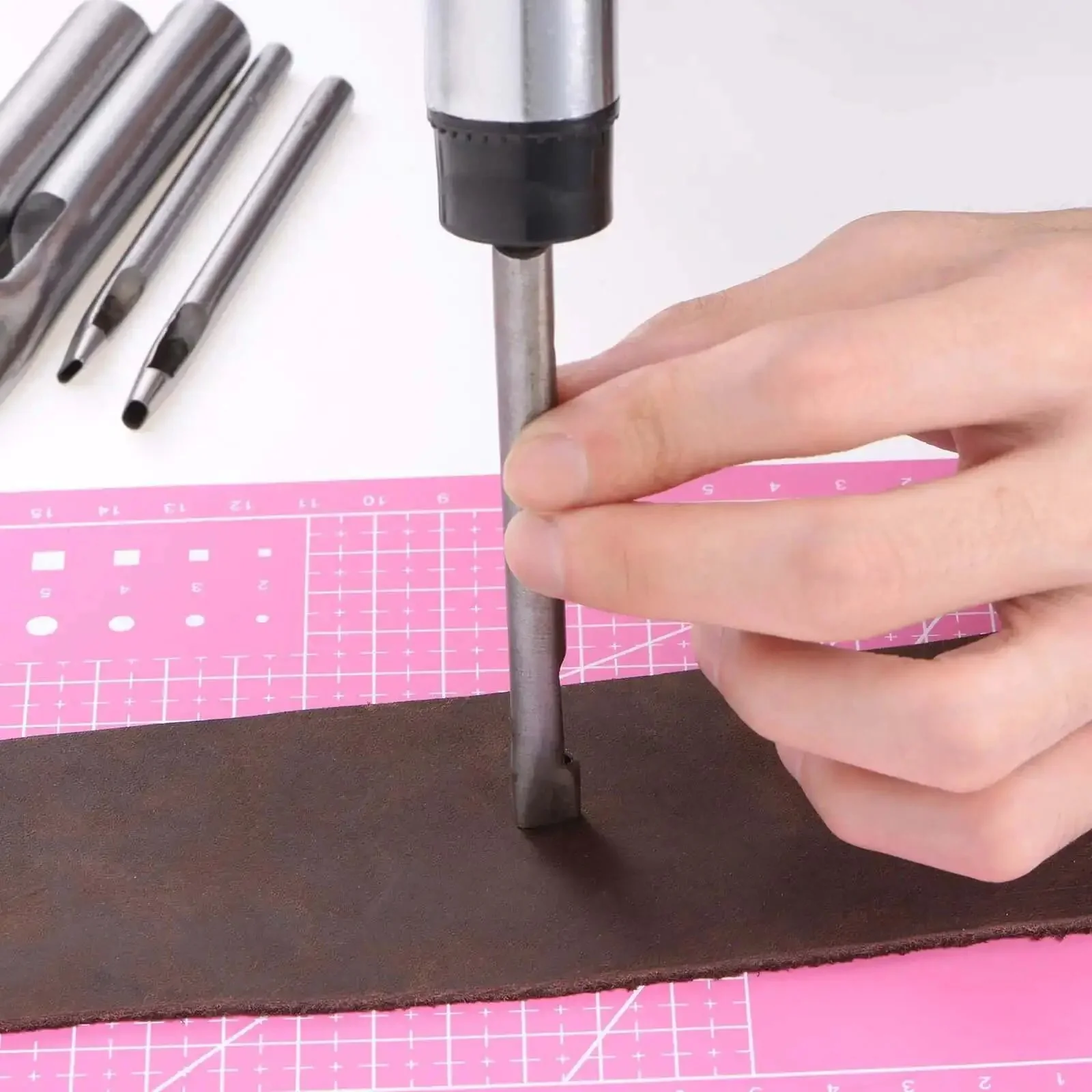9 Piece Stainless Steel Leather Hole Punch Set With A5 Cutting Mat For Leather, Fabric, Canvas And More Oblong Punch Tools, Watch Bands, Wallets, Belts, Rust Resistant Hollow Punch Kit For DIY Projects - Image 2