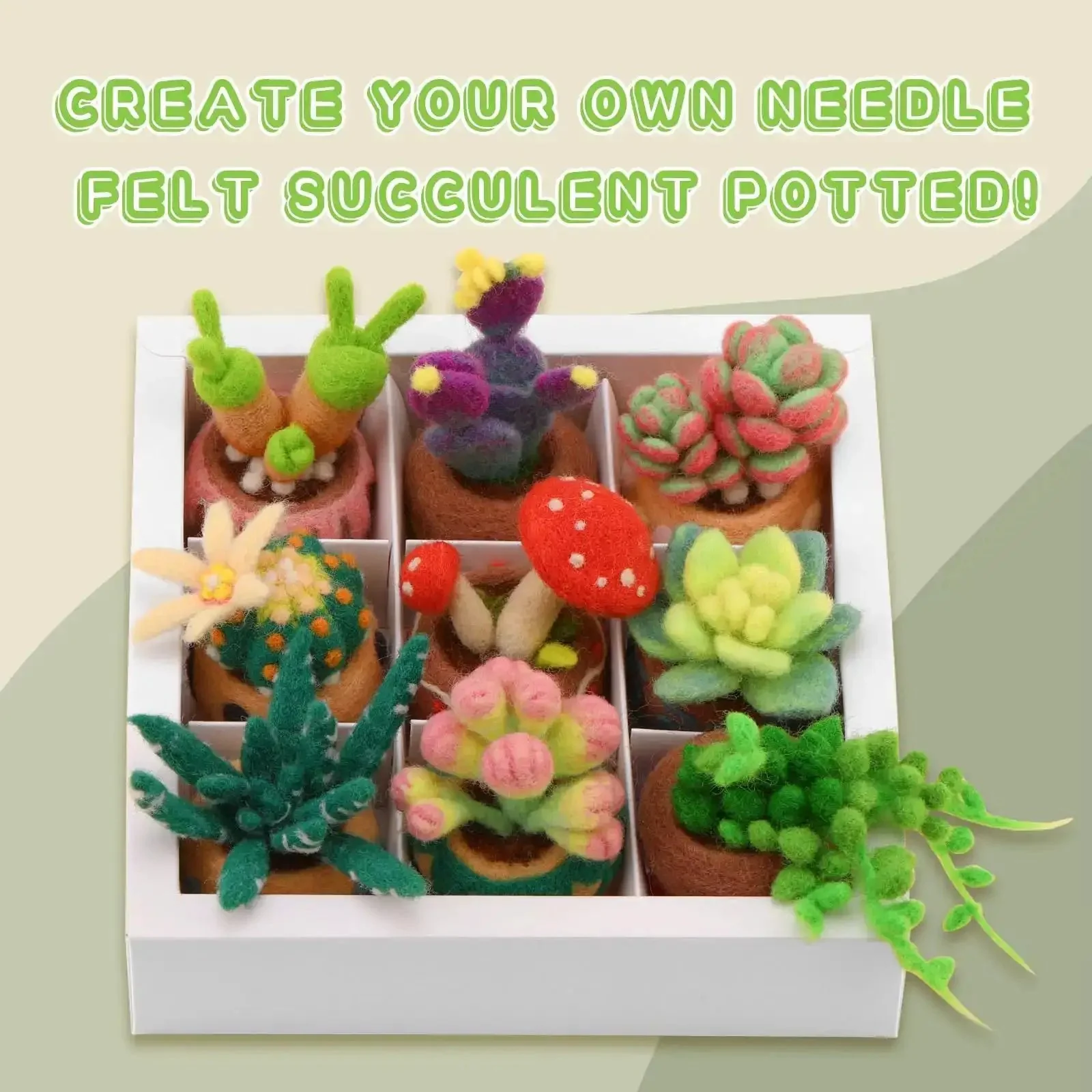 9 Piece Succulent Needle Felting Kit For Beginners With Wool Roving, Felting Pad, Needles, And Step By Step Instructions For DIY Craft And Home Decor Today - Image 3