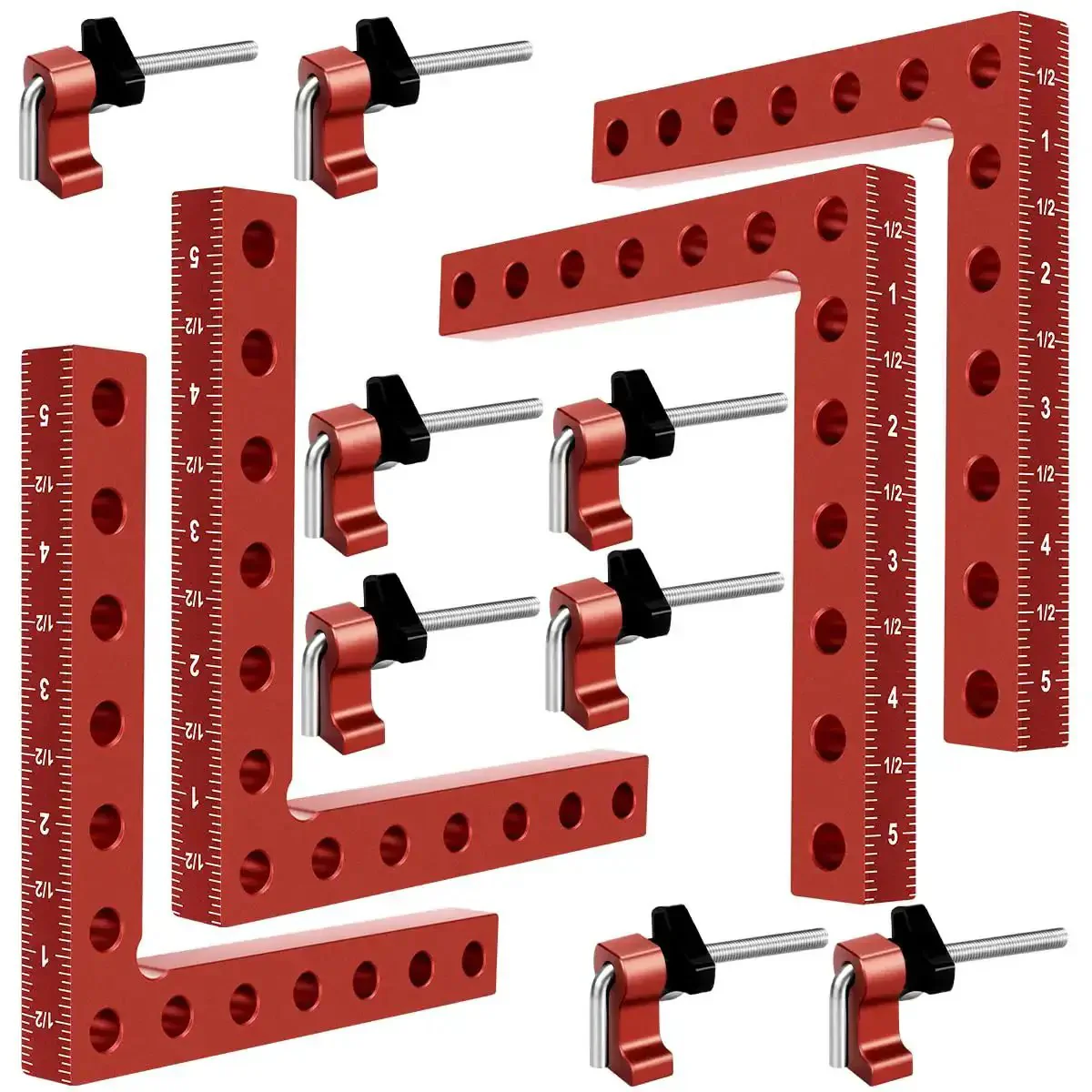 90 Degree Clamp Set For Cabinets And Woodworking, 5.5 X 5.5 Inch Aluminum Right Angle Corner Clamps, Drawers And Picture Frame Jig, 4 Pack, Heavy Duty Anodized Aluminum And Stainless Steel