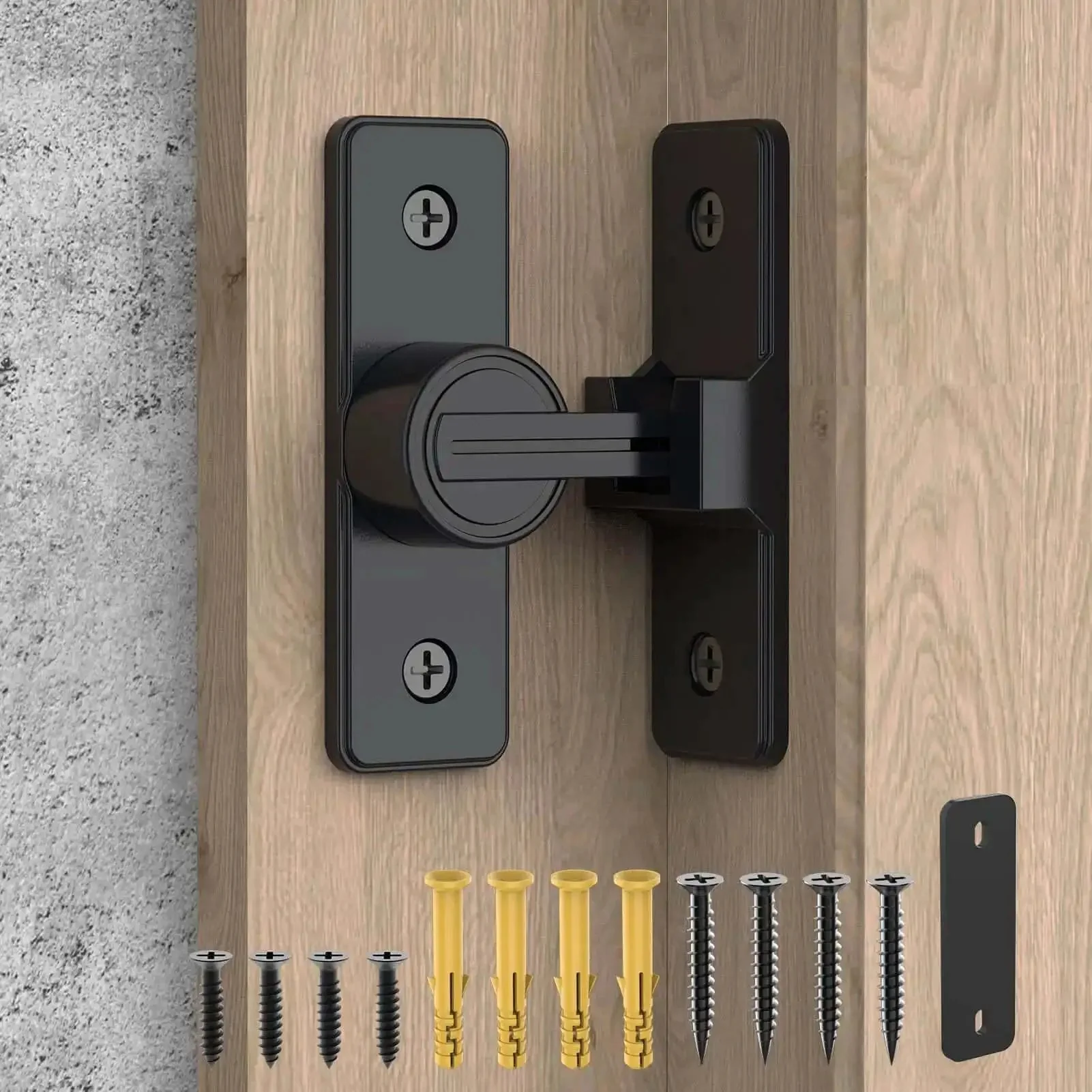 90 Degree Flip Barn Door Lock Heavy Duty Sliding Gate Latch For Garden Bathroom And Garage Doors Matte Black Zinc Alloy Rustproof Construction Built Tough Easy To Install Smooth Operation And Secure Inside Use