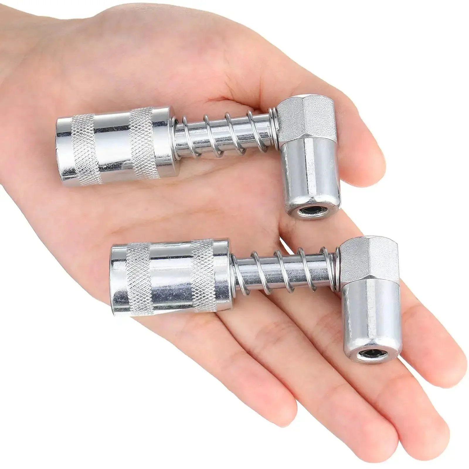 90 Degree Grease Coupler And Gun Adapter Two Pack With 3 Jaw Swivel Right Fittings For No Spill Greasing Quick Lock And Release Grease Gun Tips For Farm Auto Truck And Industrial Use - Image 2