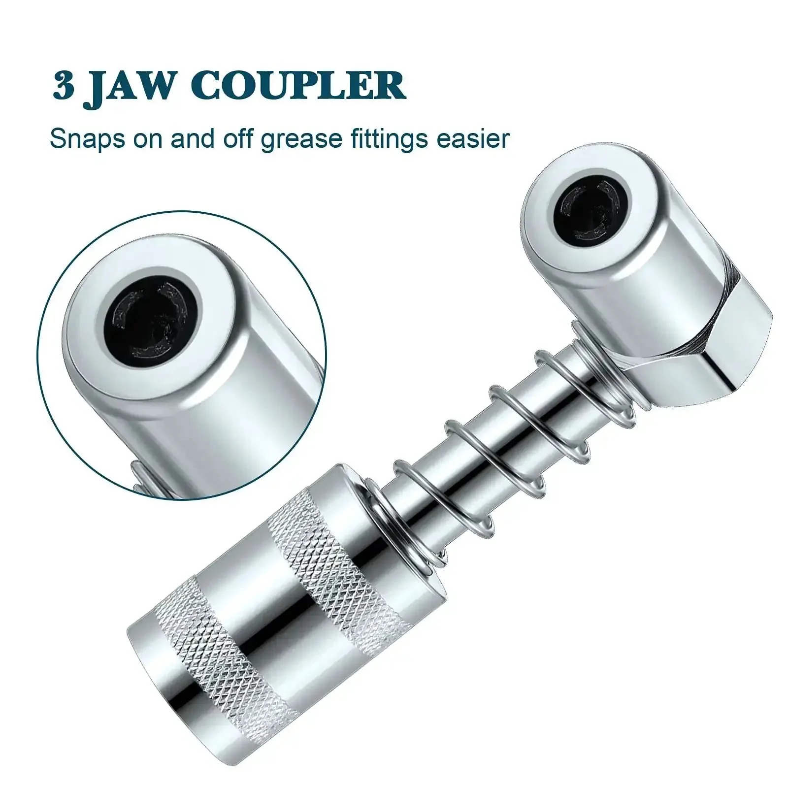 90 Degree Grease Coupler And Gun Adapter Two Pack With 3 Jaw Swivel Right Fittings For No Spill Greasing Quick Lock And Release Grease Gun Tips For Farm Auto Truck And Industrial Use - Image 5