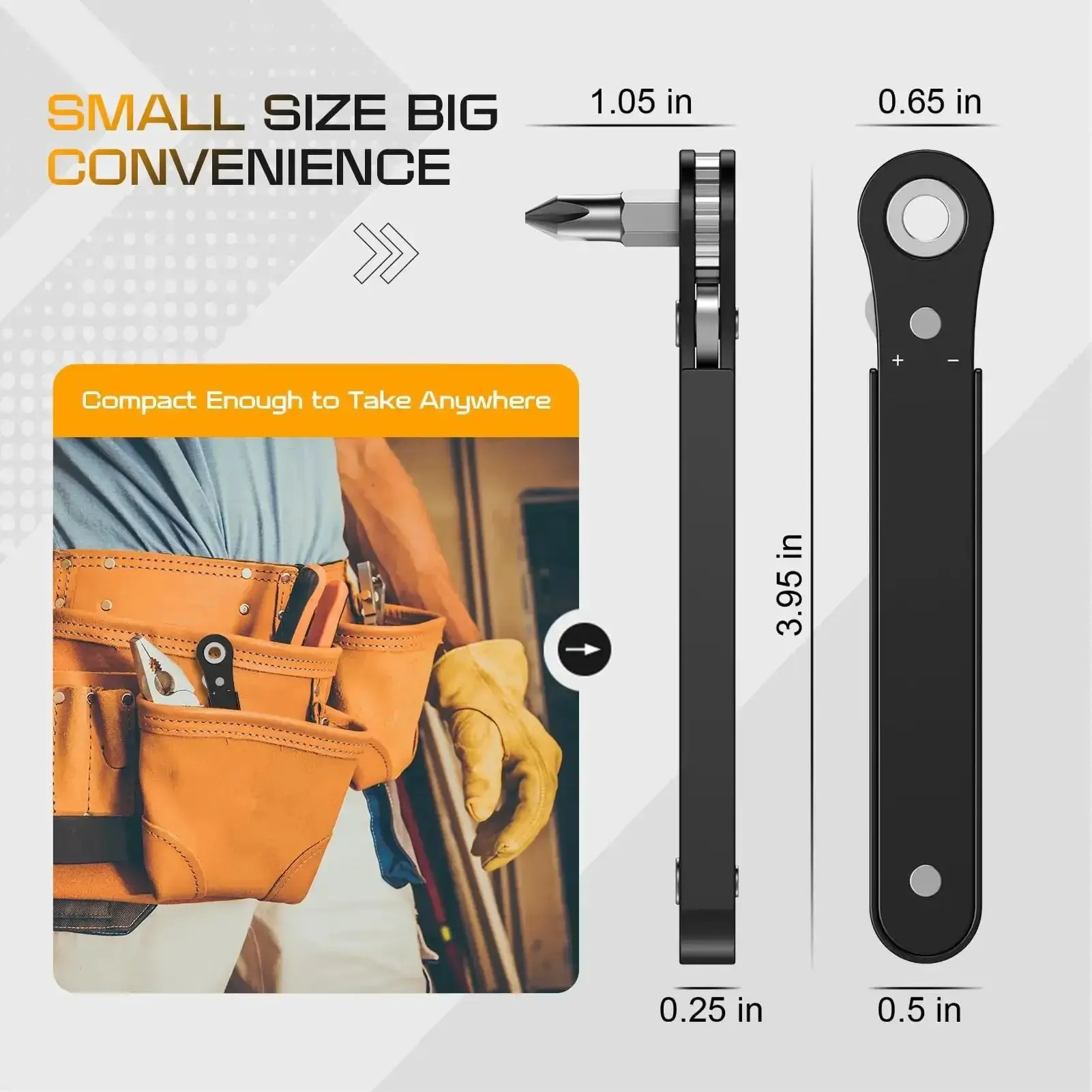 90 Degree Offset Right Angle Screwdriver With Ratcheting Mechanism Handy Pocket Size Mini Low Profile For Tight Spaces EDC Gear Tool For Men DIY Enthusiasts Stocking Stuffers - Image 2